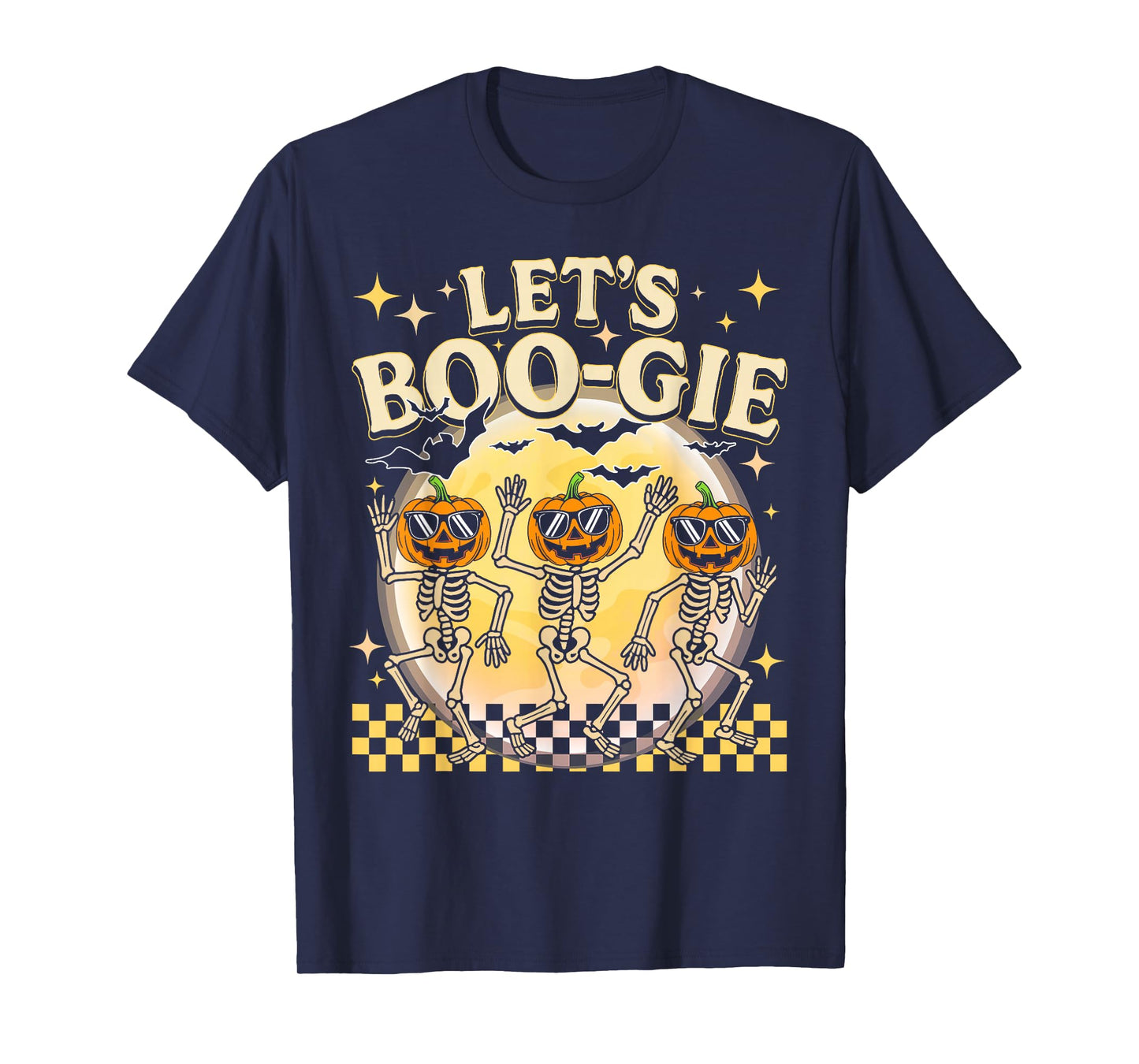 Lets Boo gie Pumpkin Skeleton Retro Halloween Costume T-Shirt