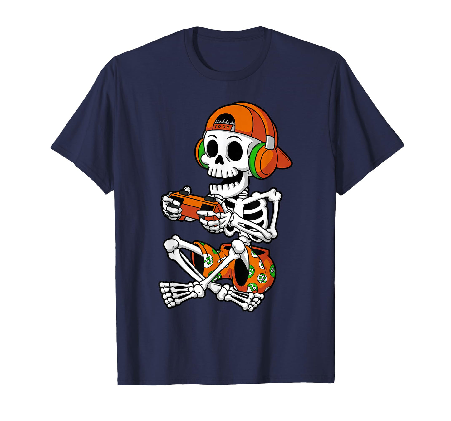 Funny Gaming Skeleton with Headphones Halloween Costume Kids T-Shirt
