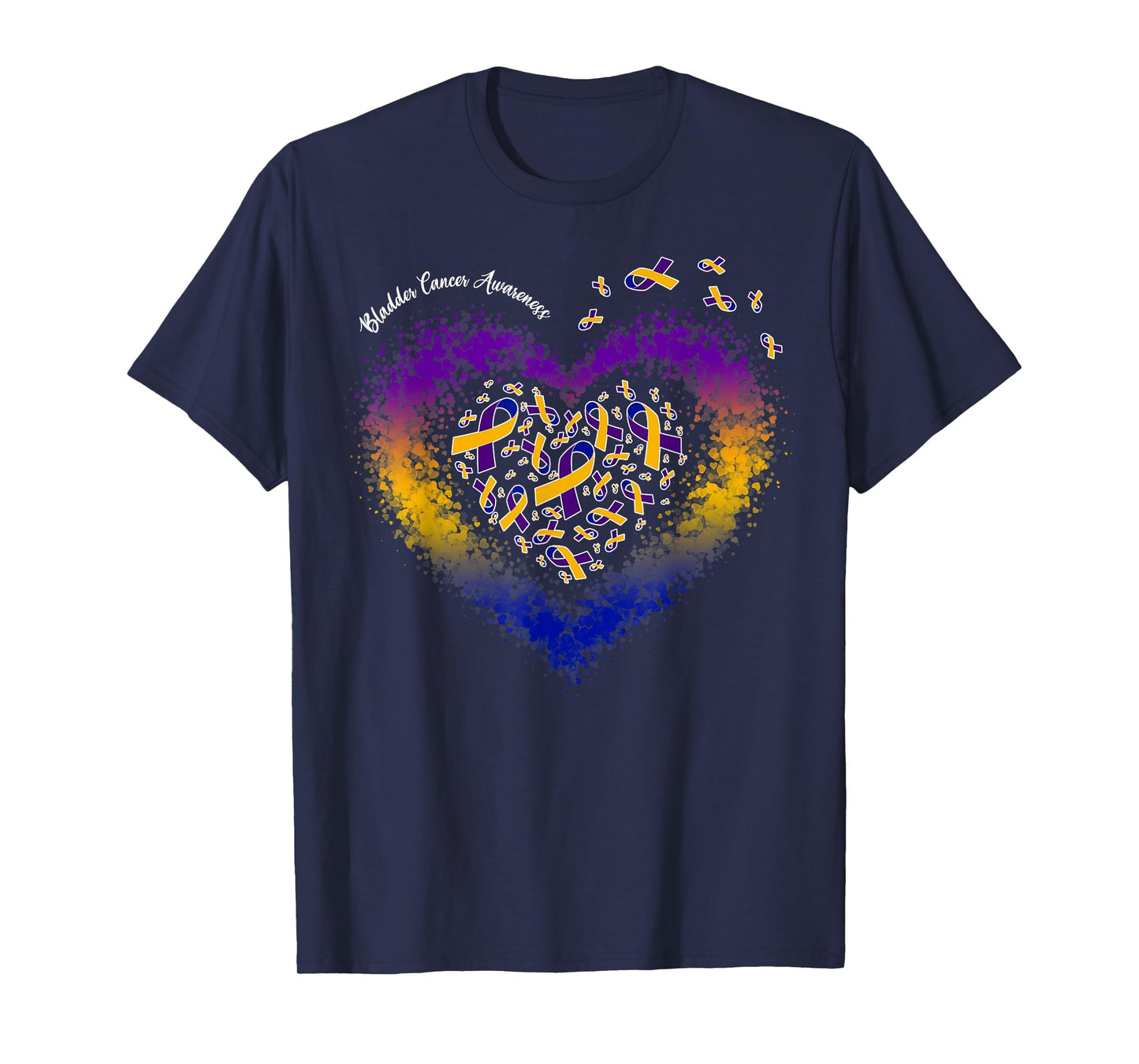 Marigold Blue & Purple Ribbon Heart Bladder Cancer Awareness T-Shirt