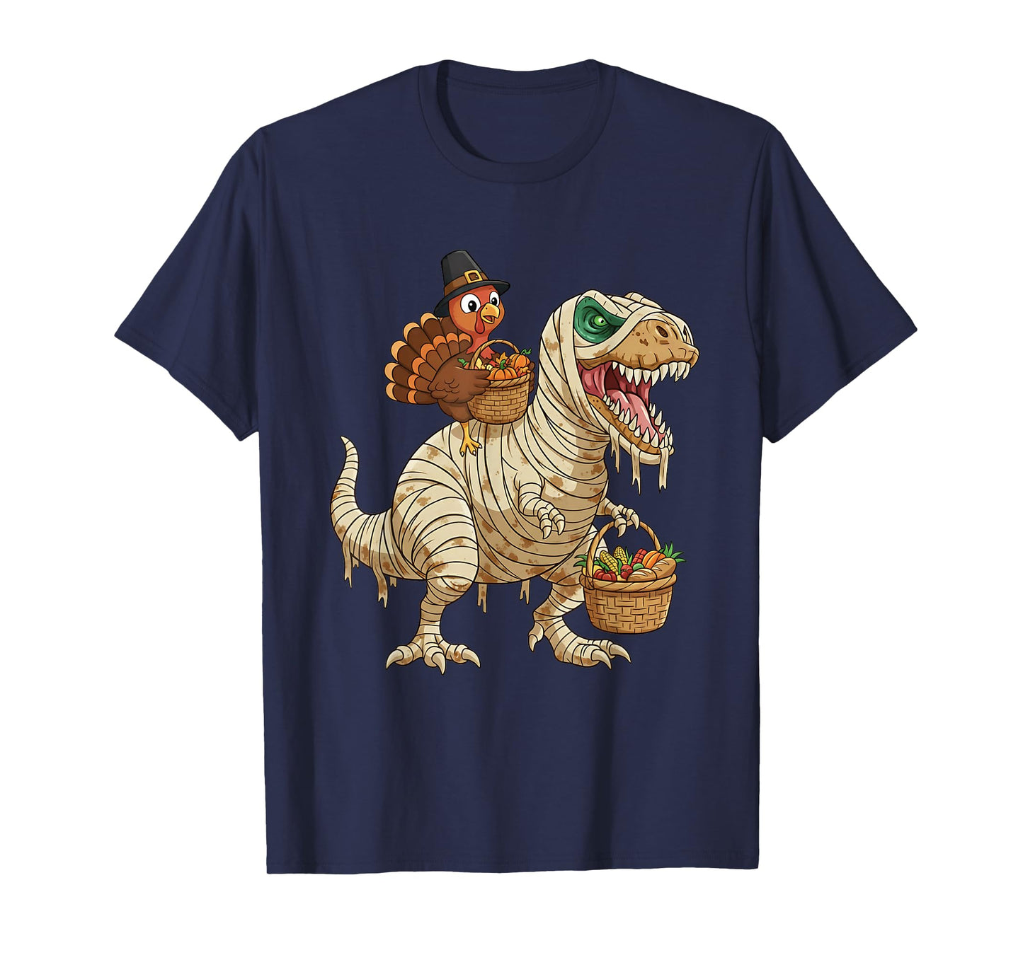 Skeleton Turkey Riding Mummy Dinosaur Funny Thanksgiving T-Shirt