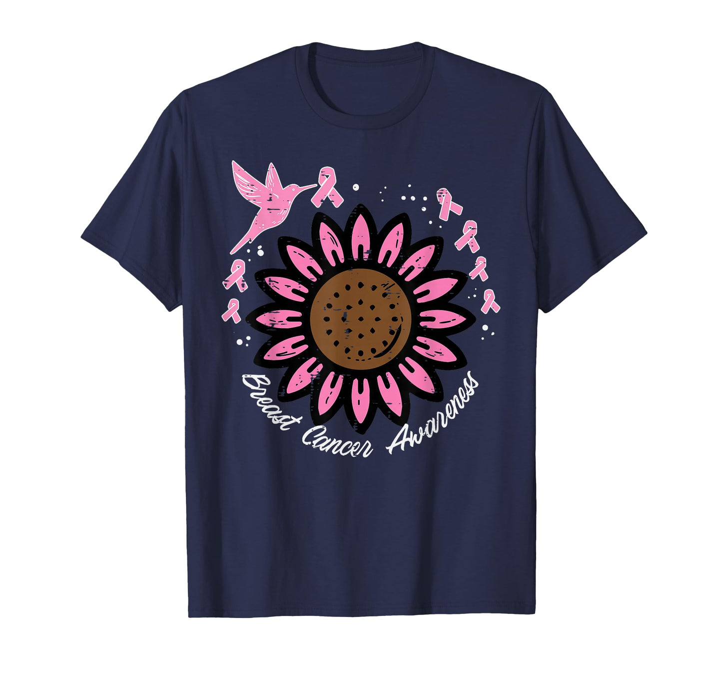 Hummingbird Sunflower Breast Cancer Awareness Women T-Shirt