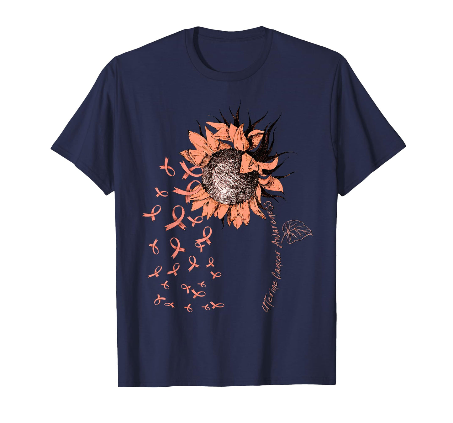 UTERINE CANCER Awareness Sunflower Peach Ribbon T-Shirt