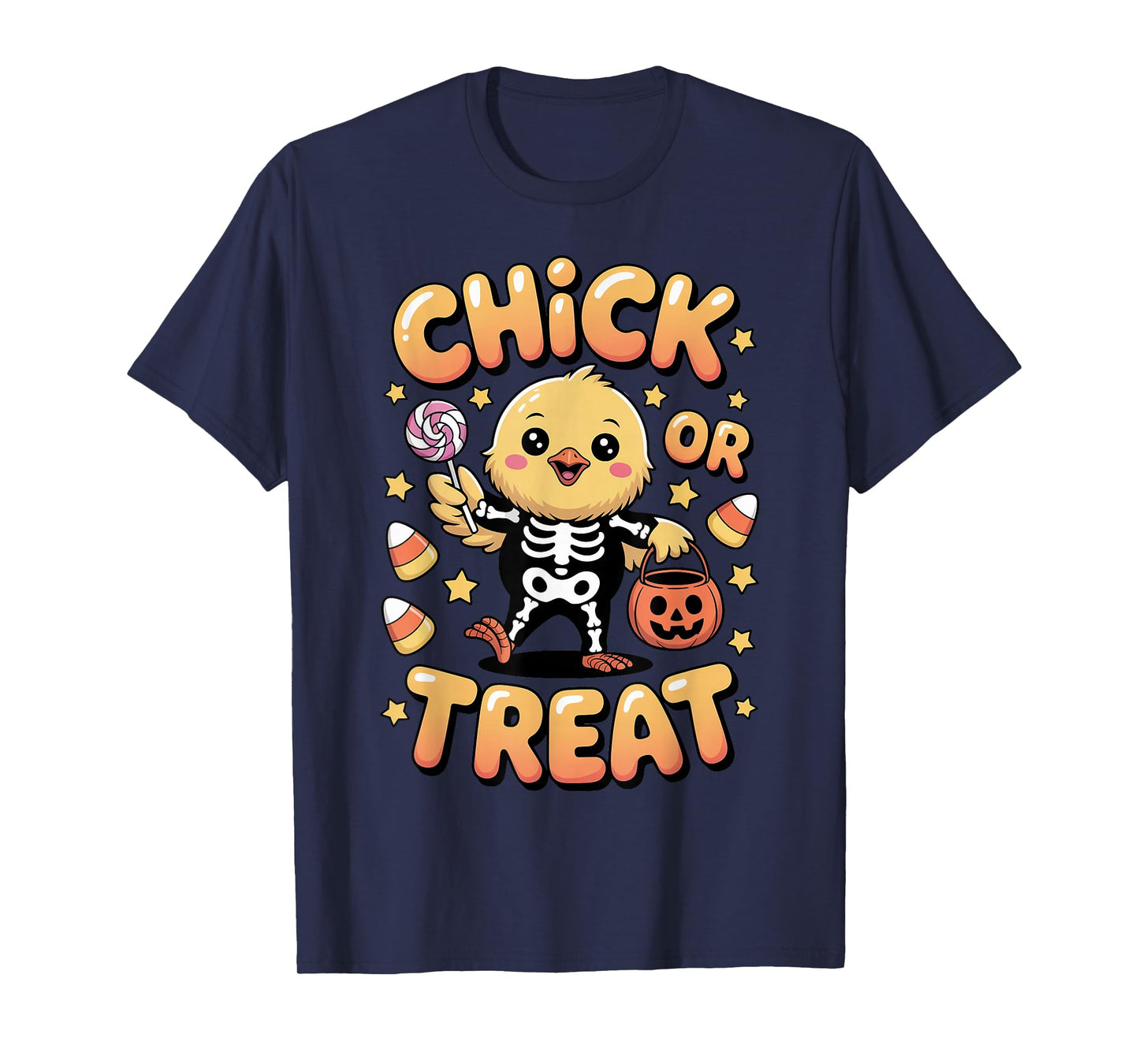 Chick Or Treat Halloween Kawaii Chicken Skeleton Costume T-Shirt