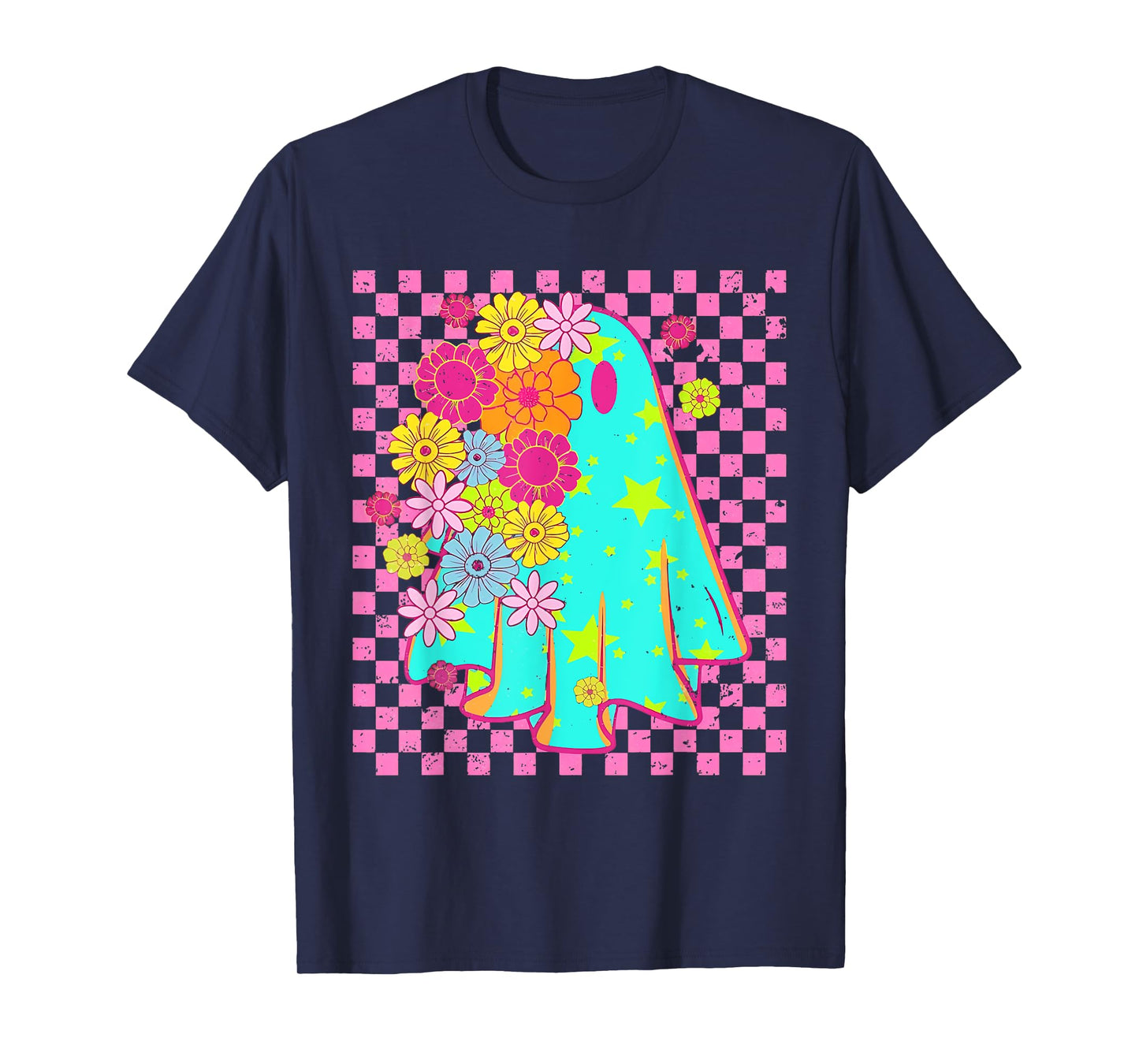 Groovy Spooky Season Retro Ghost Holding Pumpkin Halloween T-Shirt