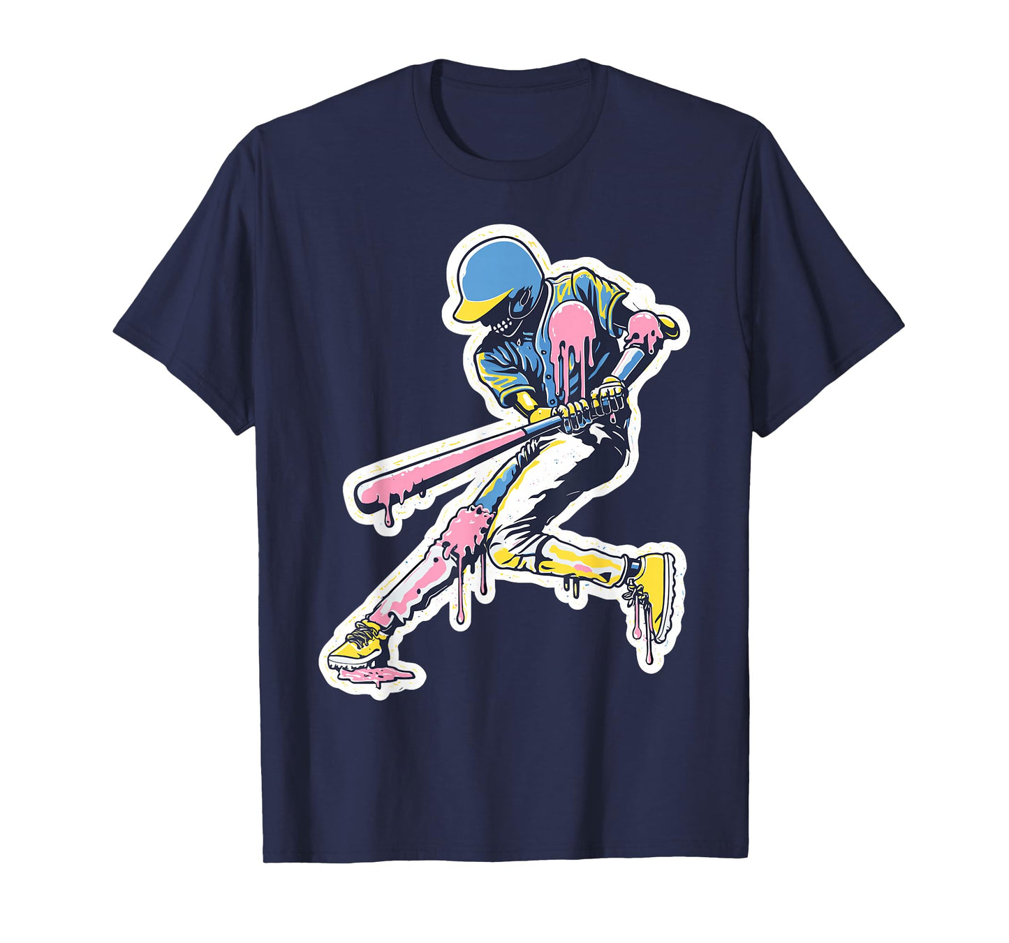 Retro Skeleton Baseball Drip Graphic Ice Cream T-Shirt