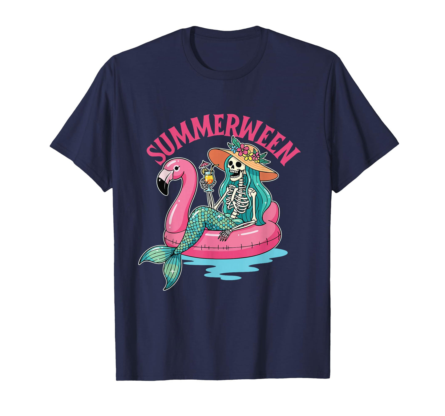 Summerween - Mermaid Skeleton Spooky Halloween Costume T-Shirt