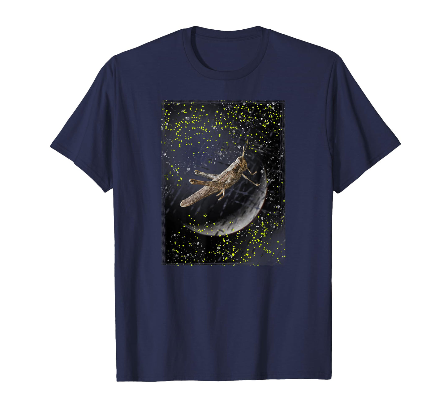 Cosmic Grasshopper Detailed in Space Galactic Art Design T-Shirt