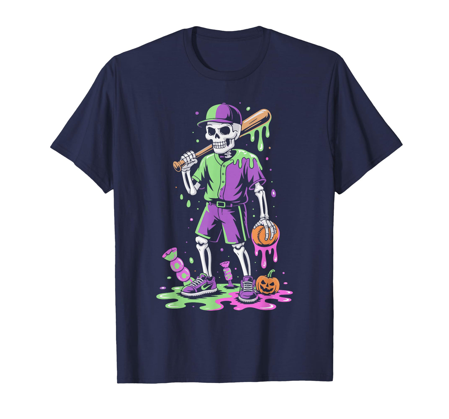Funny Baseball Skeleton Ice Cream Drip Softball Boys Youth T-Shirt