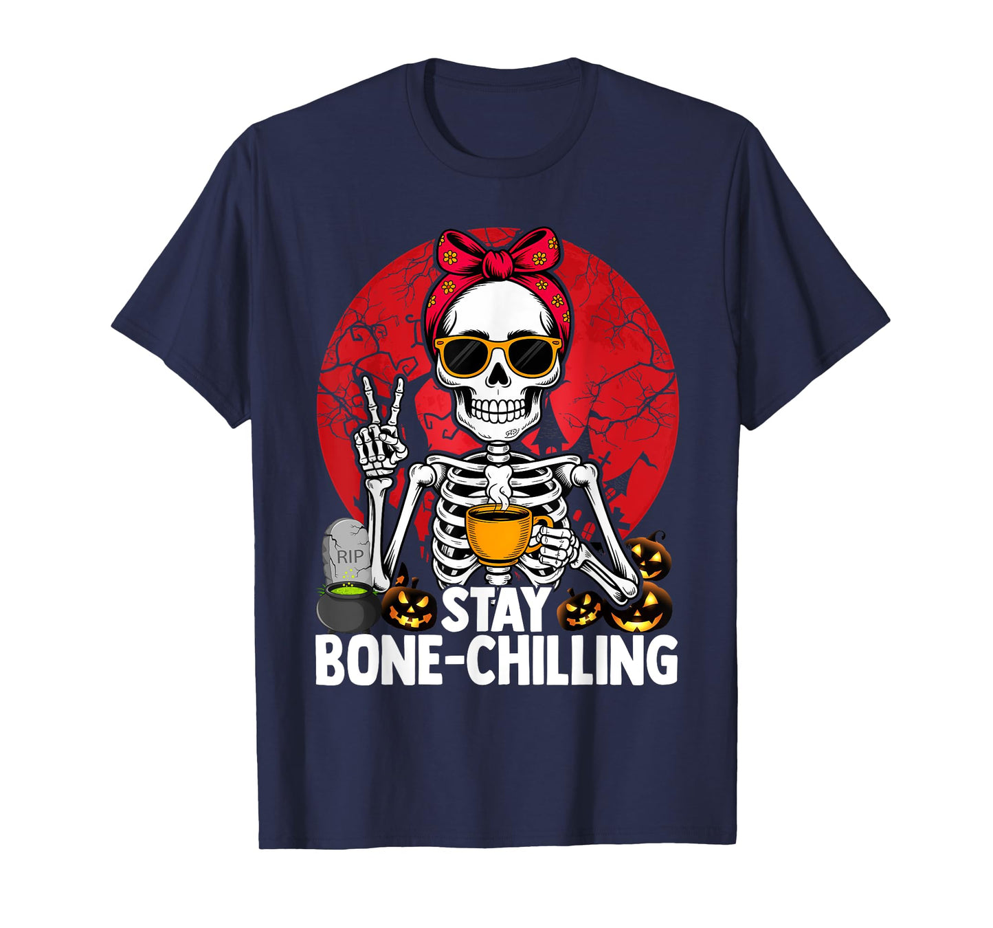 Skeleton Drinking Coffee Halloween Costume Funny Bones T-Shirt