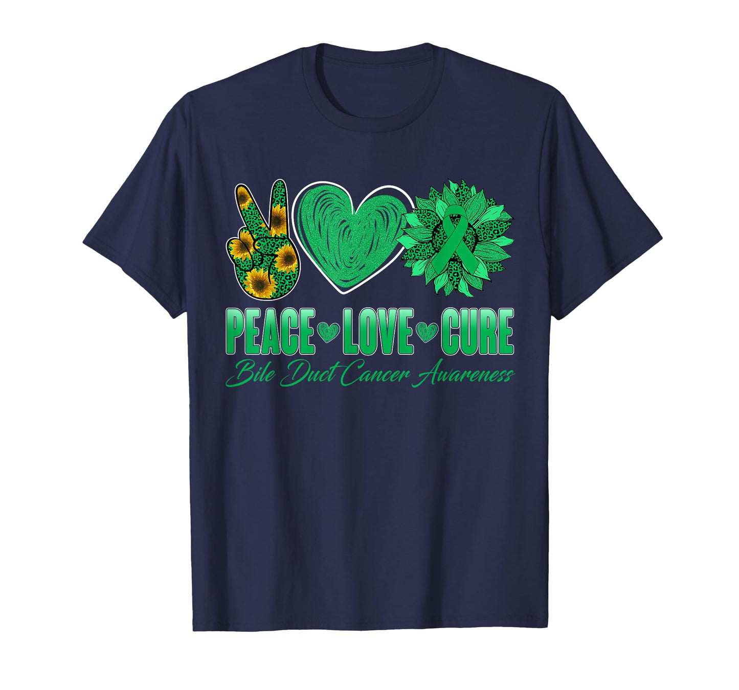 Peace Love Cure Sunflower Bile Duct Cancer Awareness Warrior T-Shirt