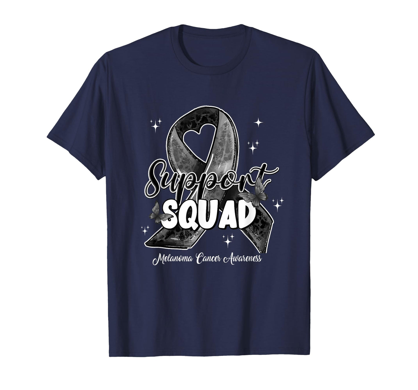 Support Squad Butterfly Black Ribbon Melanoma Cancer Gifts T-Shirt