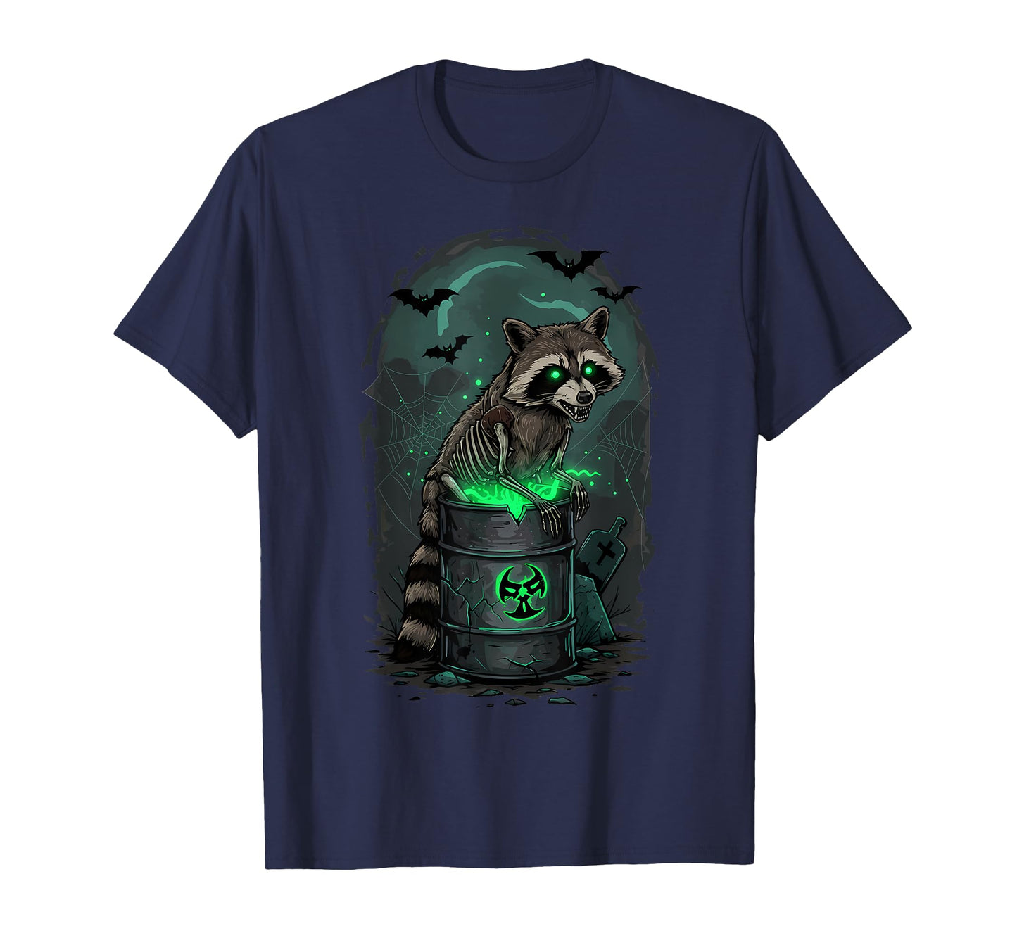 Radioactive Raccoon Skeleton Halloween Eerie Design T-Shirt