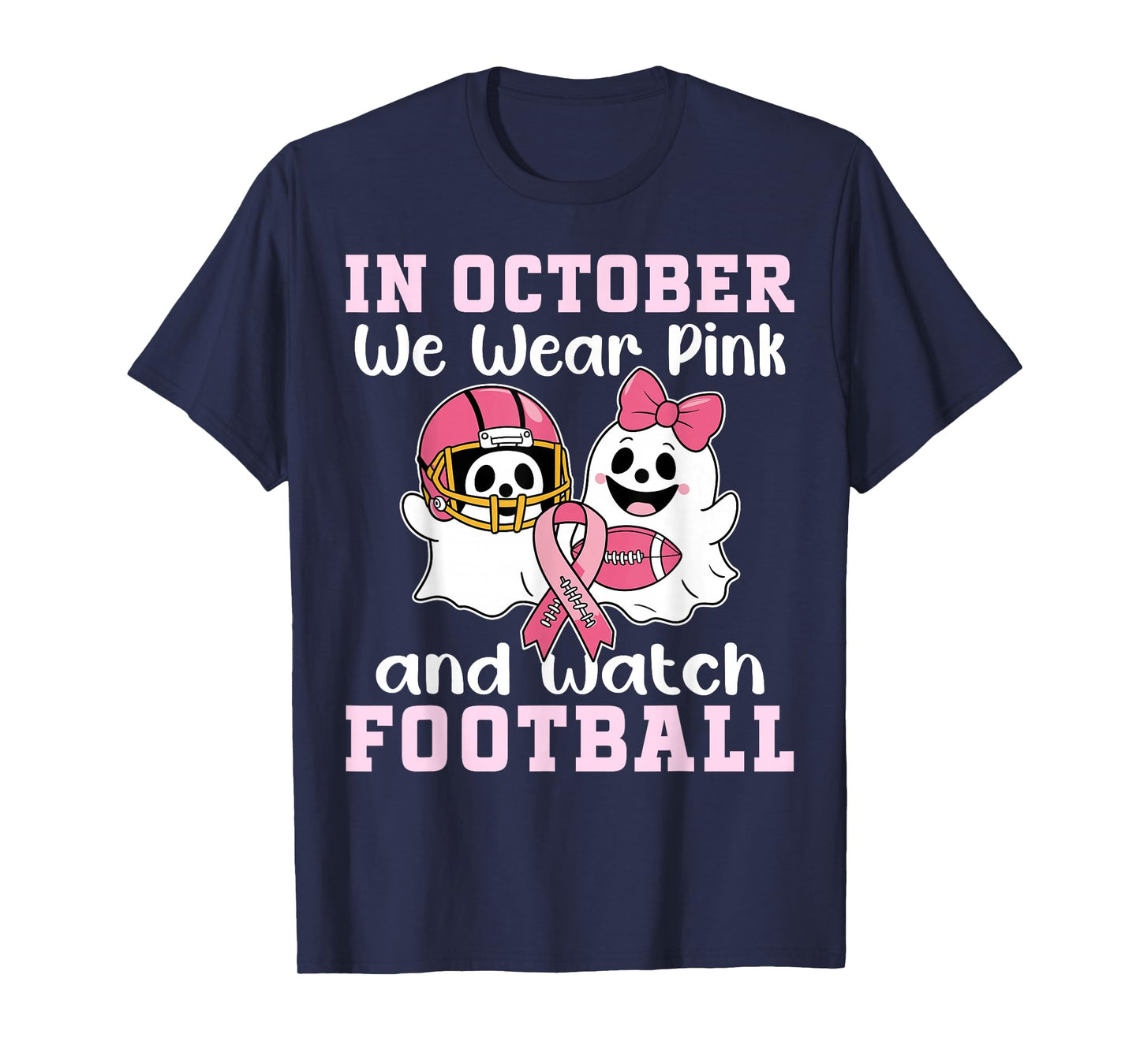 Football Breast Cancer Halloween in October we wear Pink Men T-Shirt