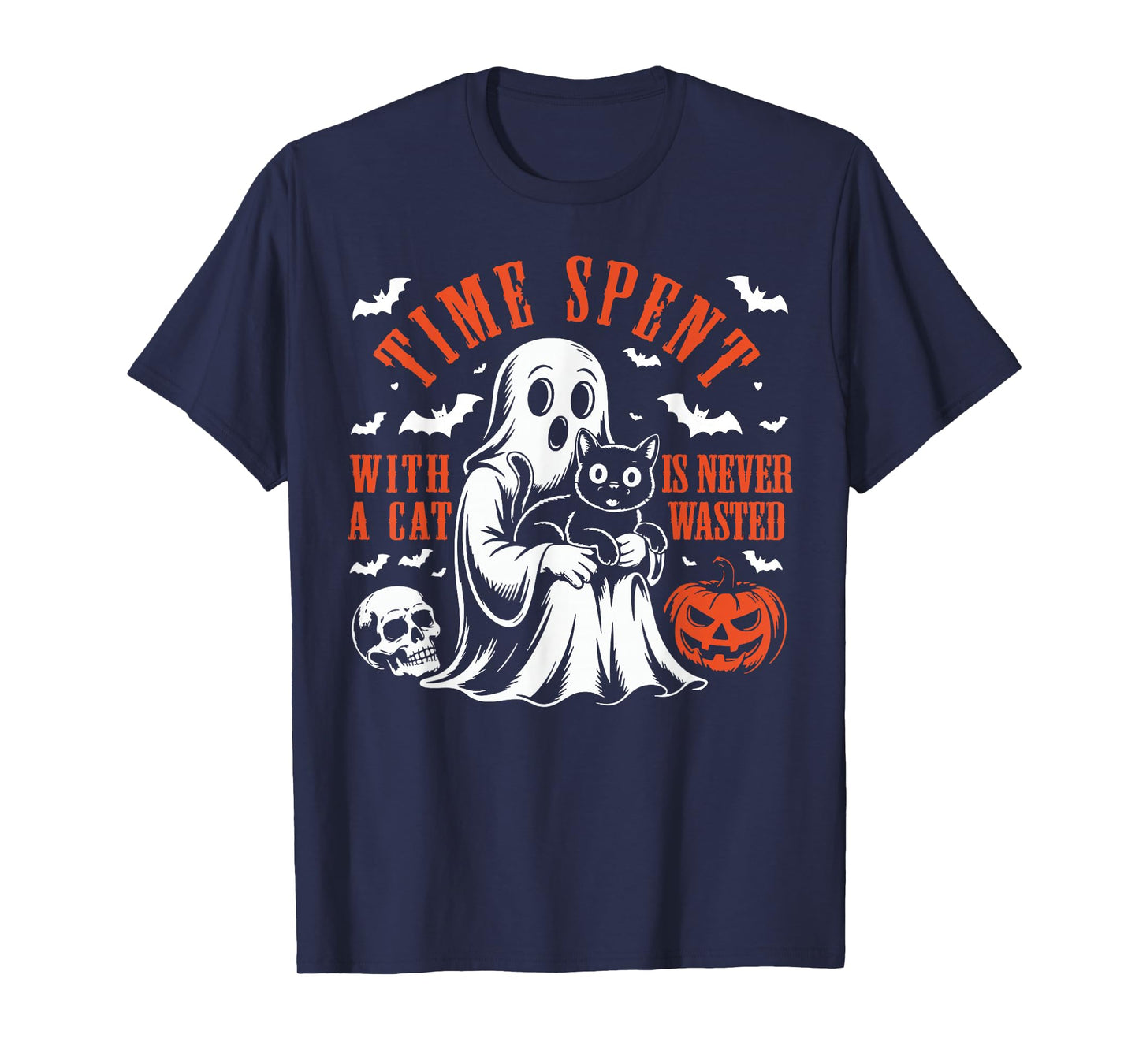 Time Spent with A Cat is Never Wasted Boo Halloween Ghost T-Shirt