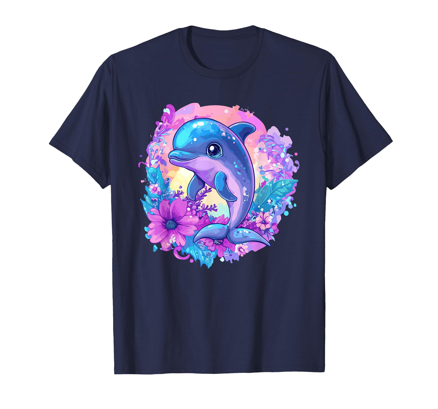 Playful Dolphin Surrounded By Flowers T-Shirt