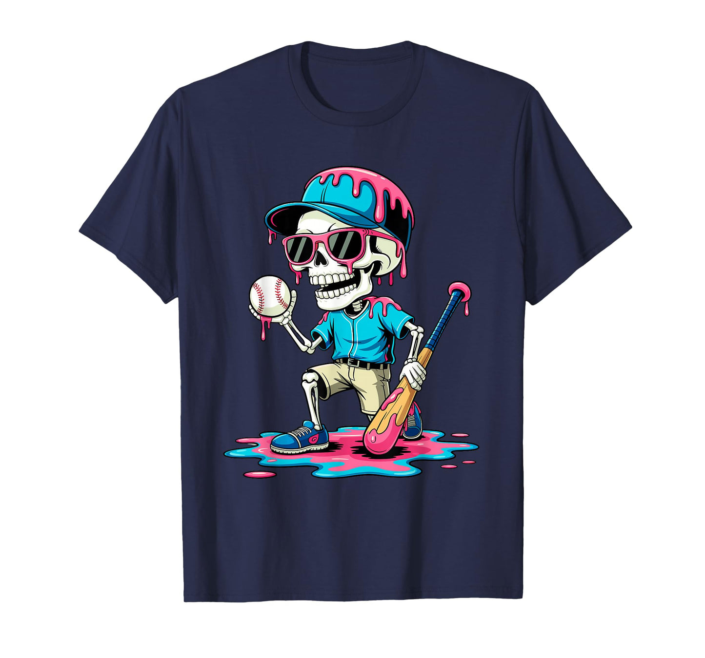 Skeleton Baseball Drip Funny Halloween Sports Boys T-Shirt