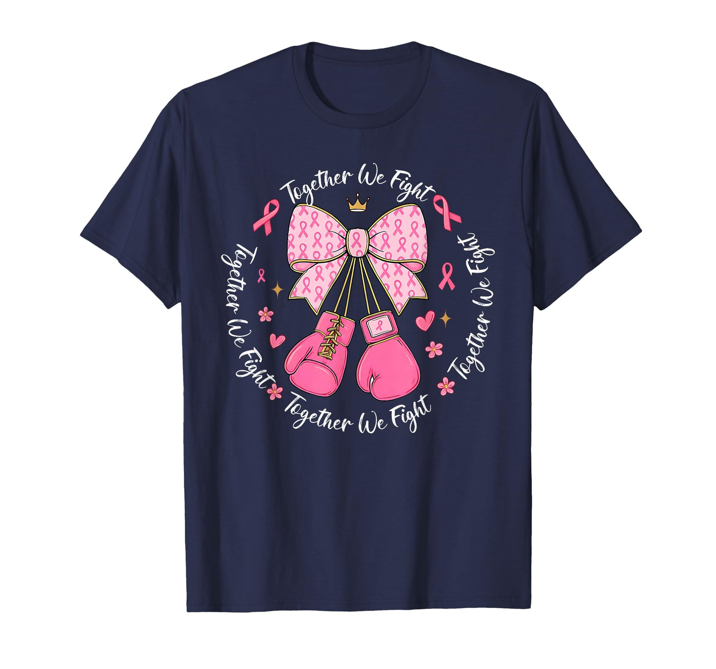 Pink Ribbon Coquette Bow Boxing Gloves Breast Cancer Warrior T-Shirt
