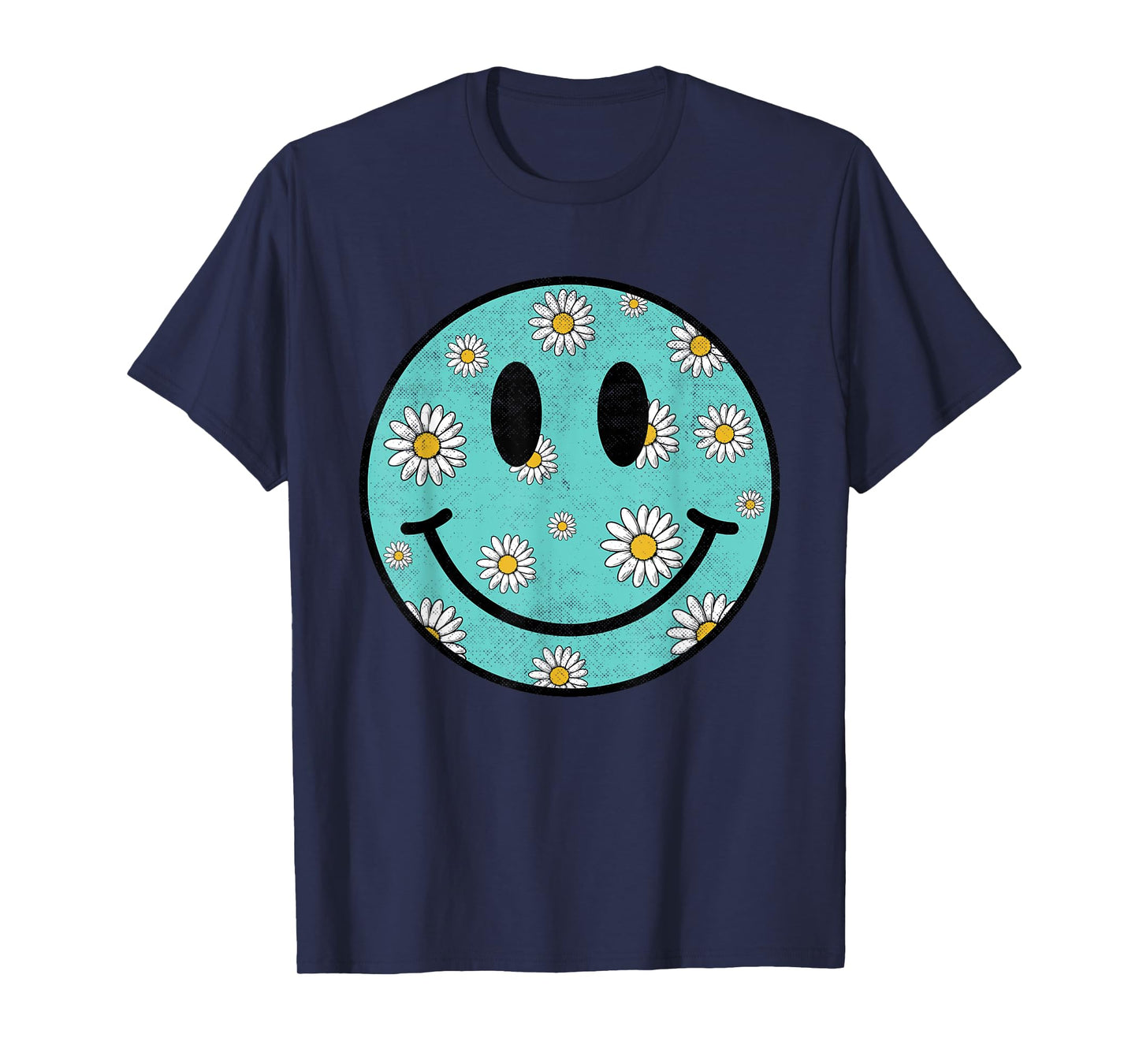 Retro Sunflower Happy Face Checkered Pattern Smile Face T-Shirt