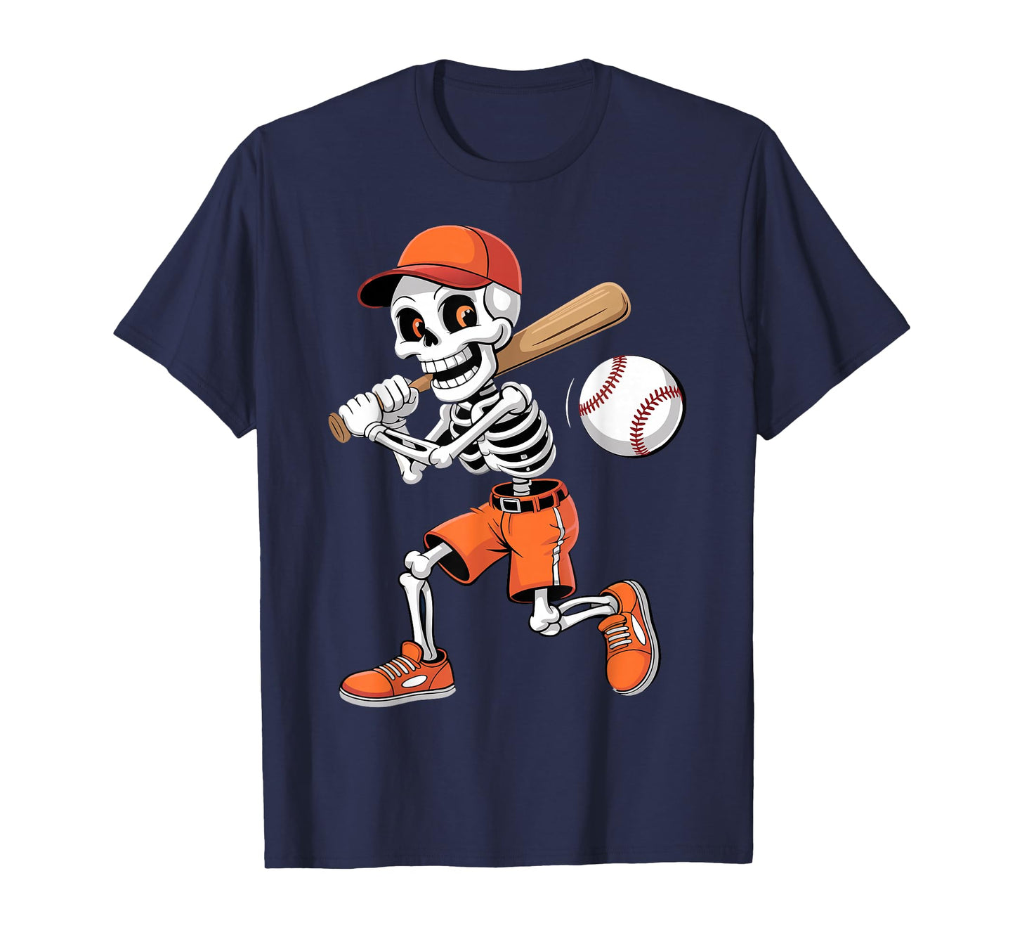 Skeleton Baseball Player Funny Halloween Costume Boys Teens T-Shirt