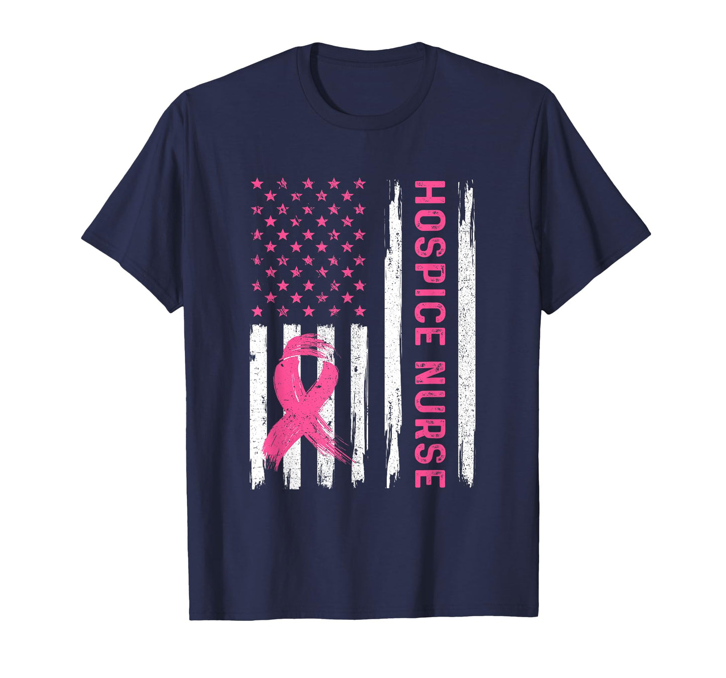 Hospice Nurse American Flag Nurse Breast Cancer Awareness T-Shirt