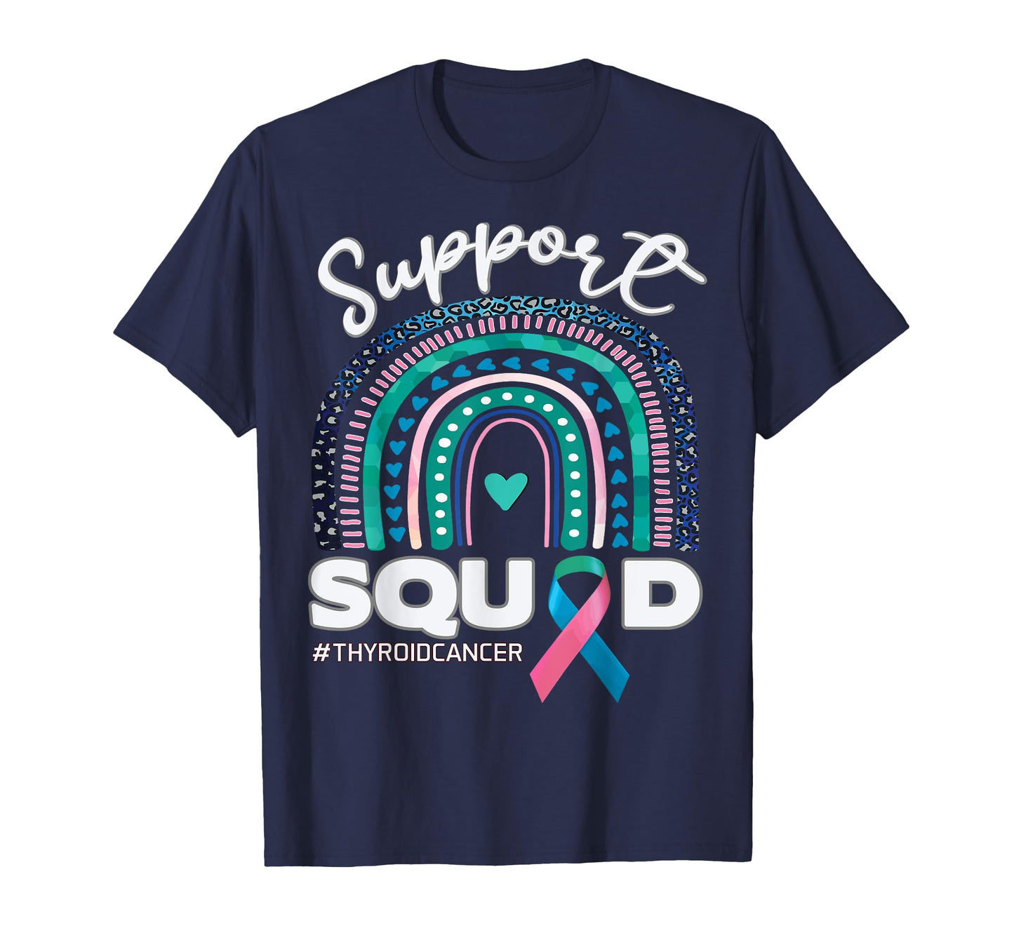 Thyroid Cancer Support Squad Blue Pink Teal Ribbon T-Shirt