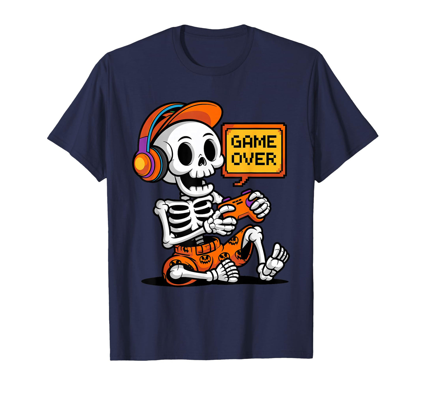 Cute Skeleton Gamer Halloween Video Gaming Costume Boys Kids T-Shirt