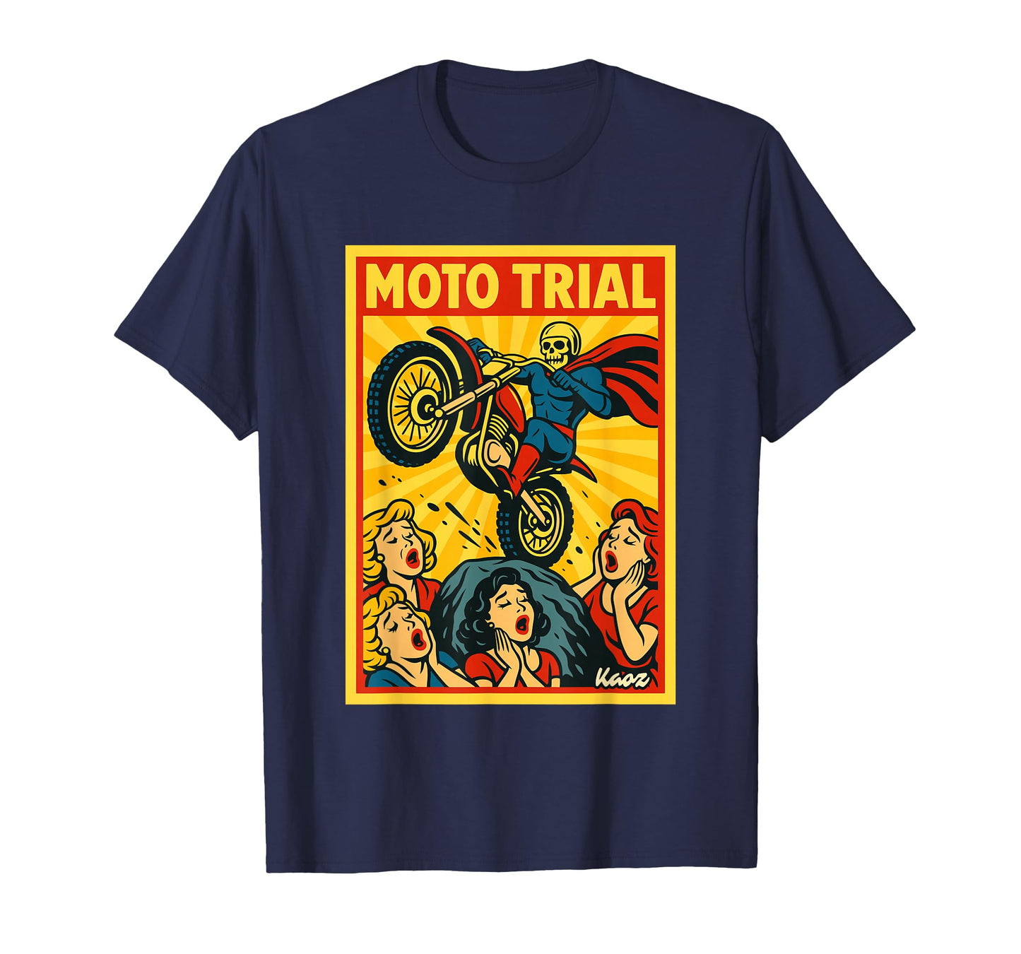 Skeleton Superhero Moto Trial Vintage Comic Art T-Shirt