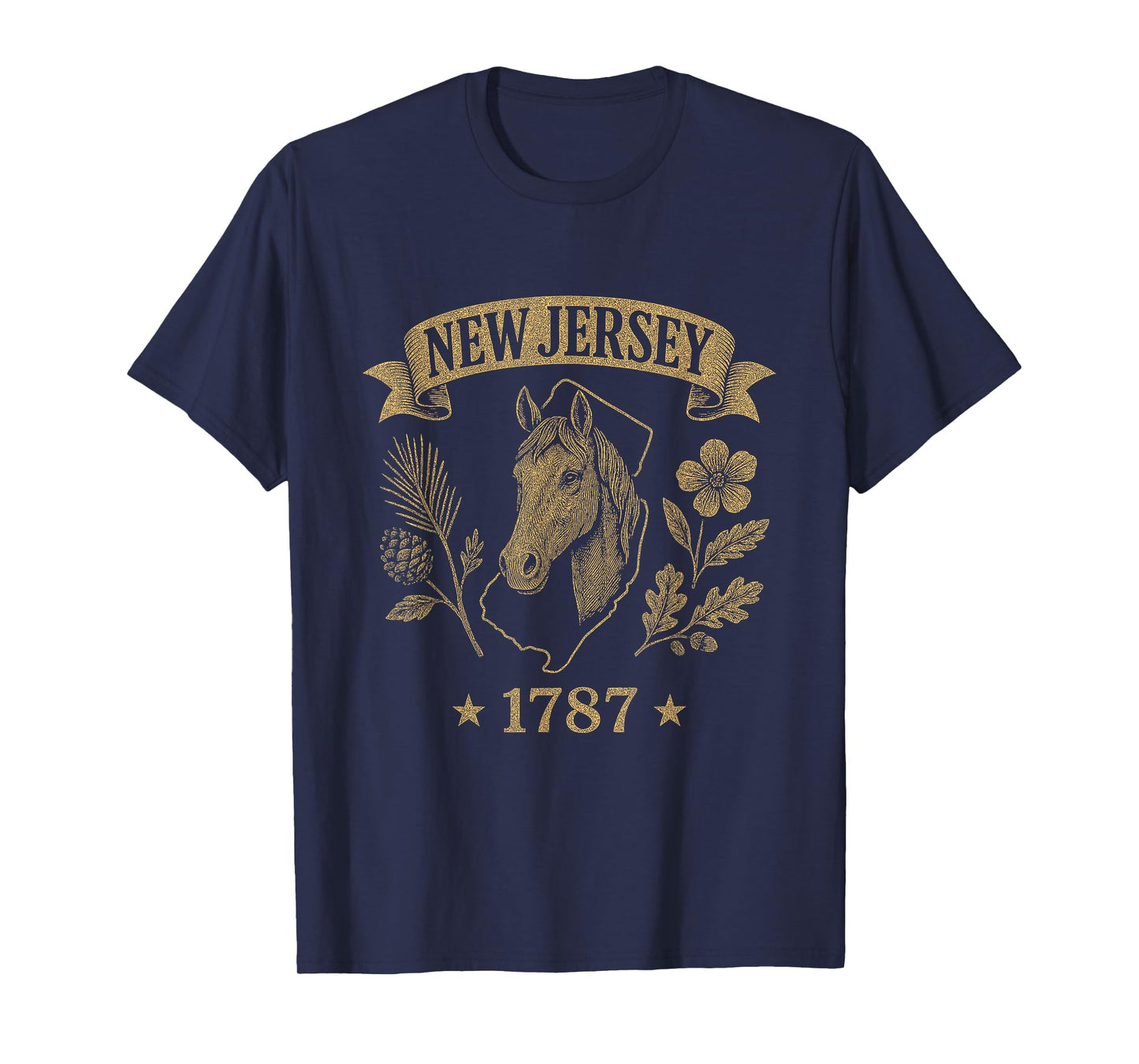 New Jersey 1787 Vintage Horse Oak Pine Nature Heritage T-Shirt