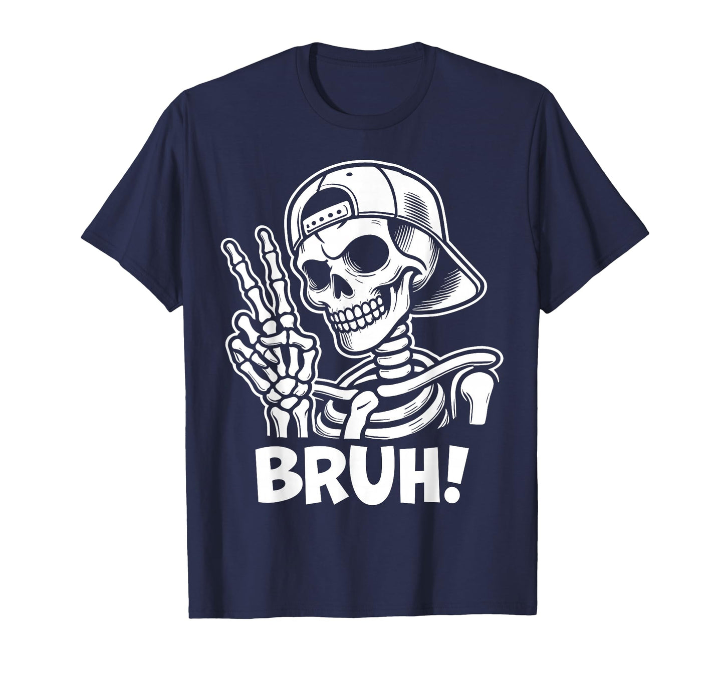 Bruh Skeleton Hand Peace Sign Halloween Skeleton Hand Sign T-Shirt