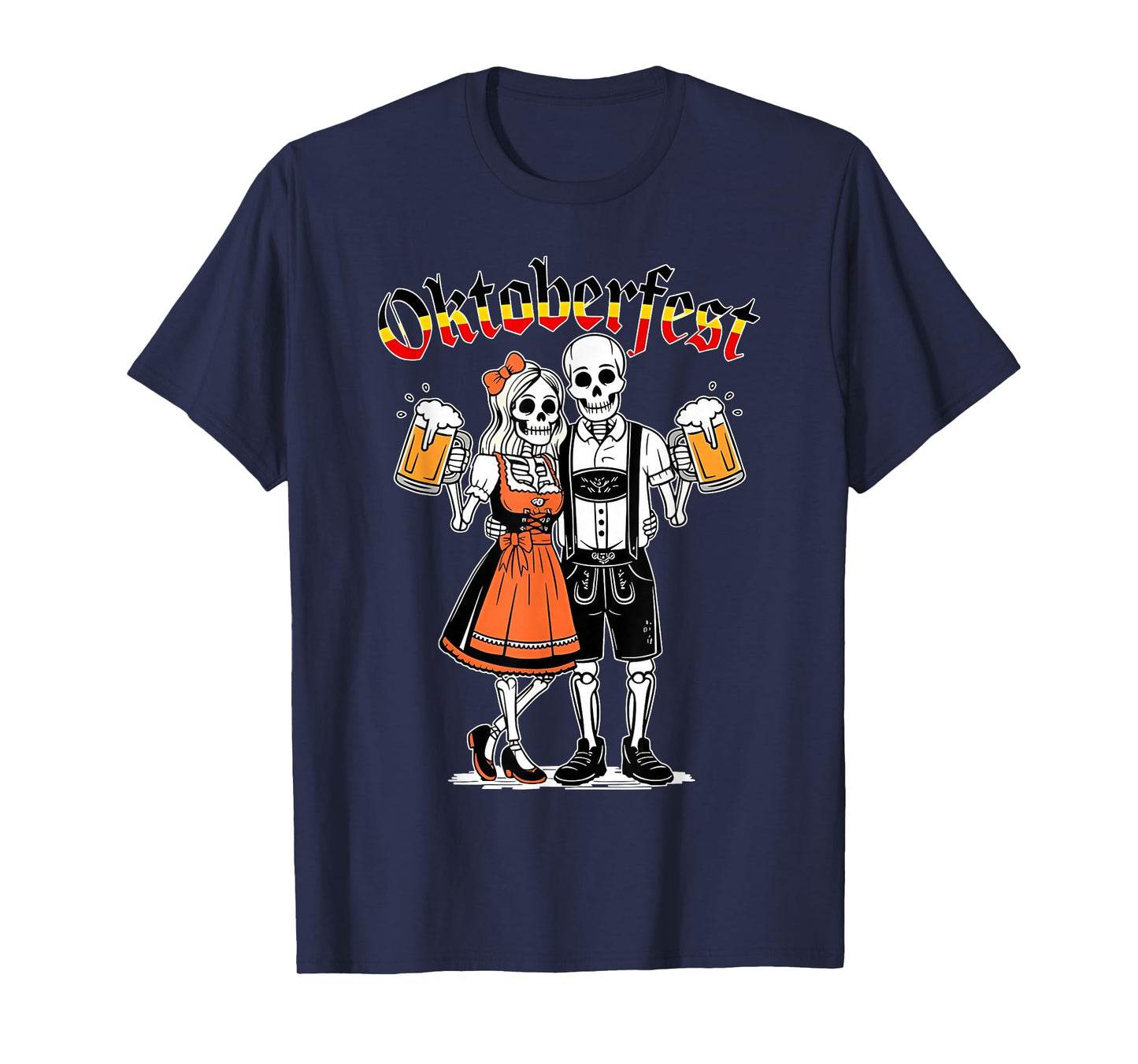 Funny Skeleton Couple Oktoberfest Pretzel Beer Party Adults T-Shirt