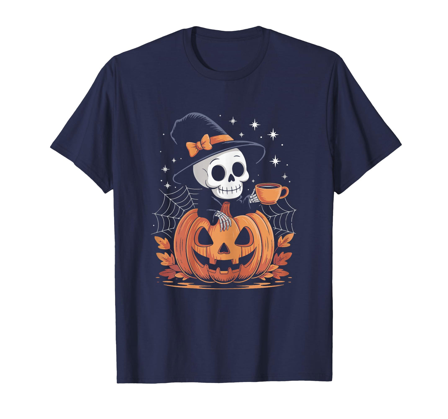 Cute Skeleton Drinking Coffee Lover Halloween Costumes Women T-Shirt