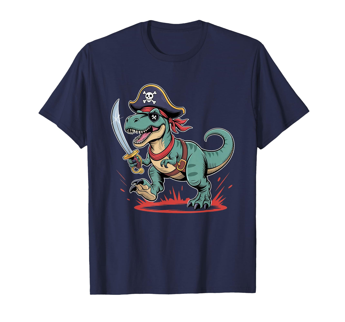 Funny Pirate Dinosaur T Rex Hat Halloween Birthday Boy T-Shirt