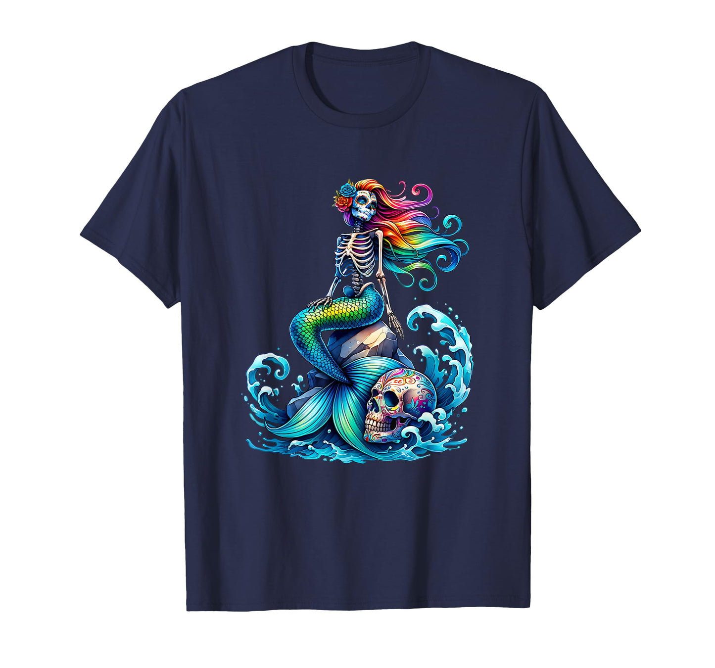 Mermaid Skull Ocean Wave Siren Skeleton Sea T-Shirt