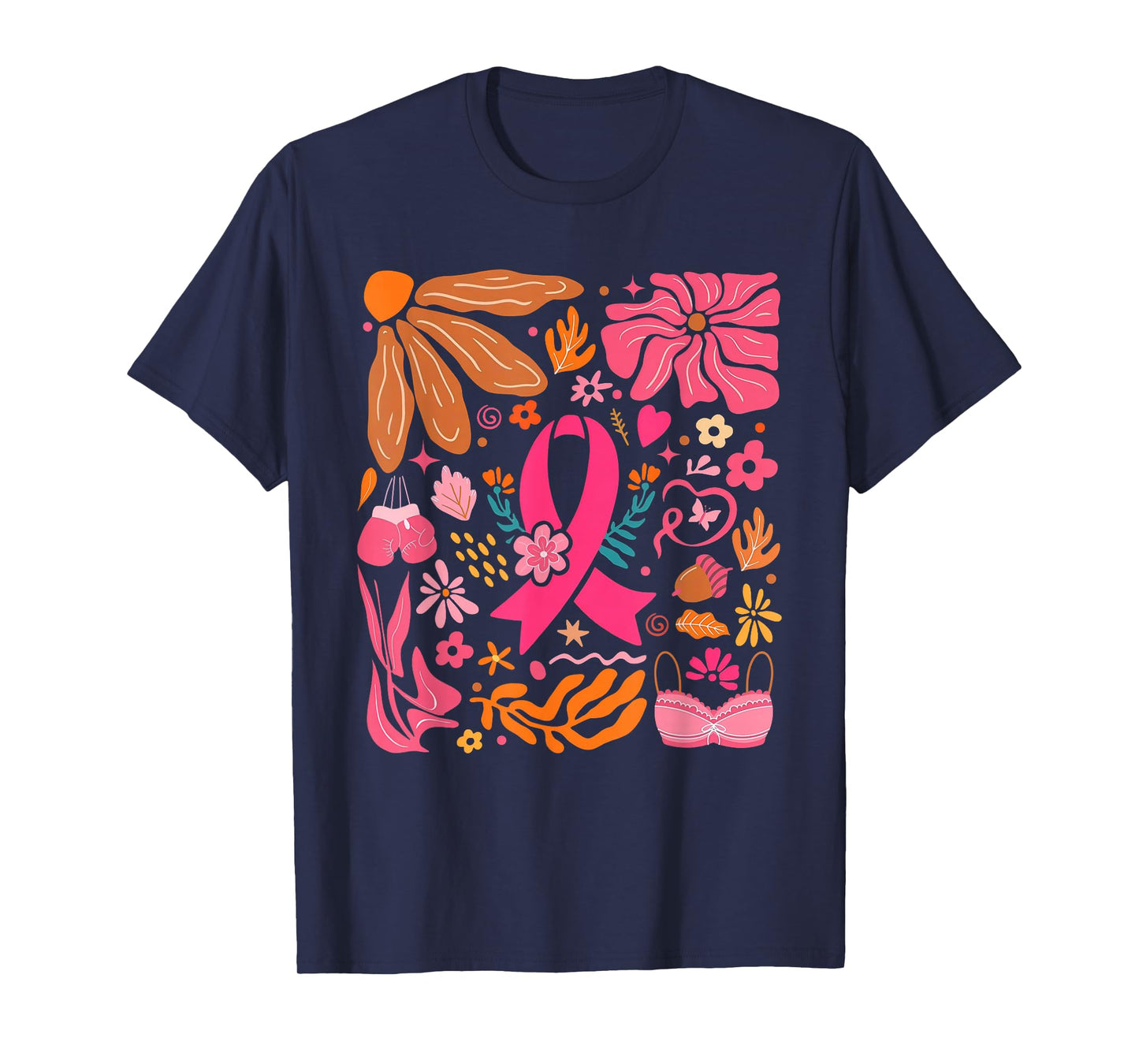 Pink Ribbon Wildflower Breast Cancer Awareness Support Women T-Shirt