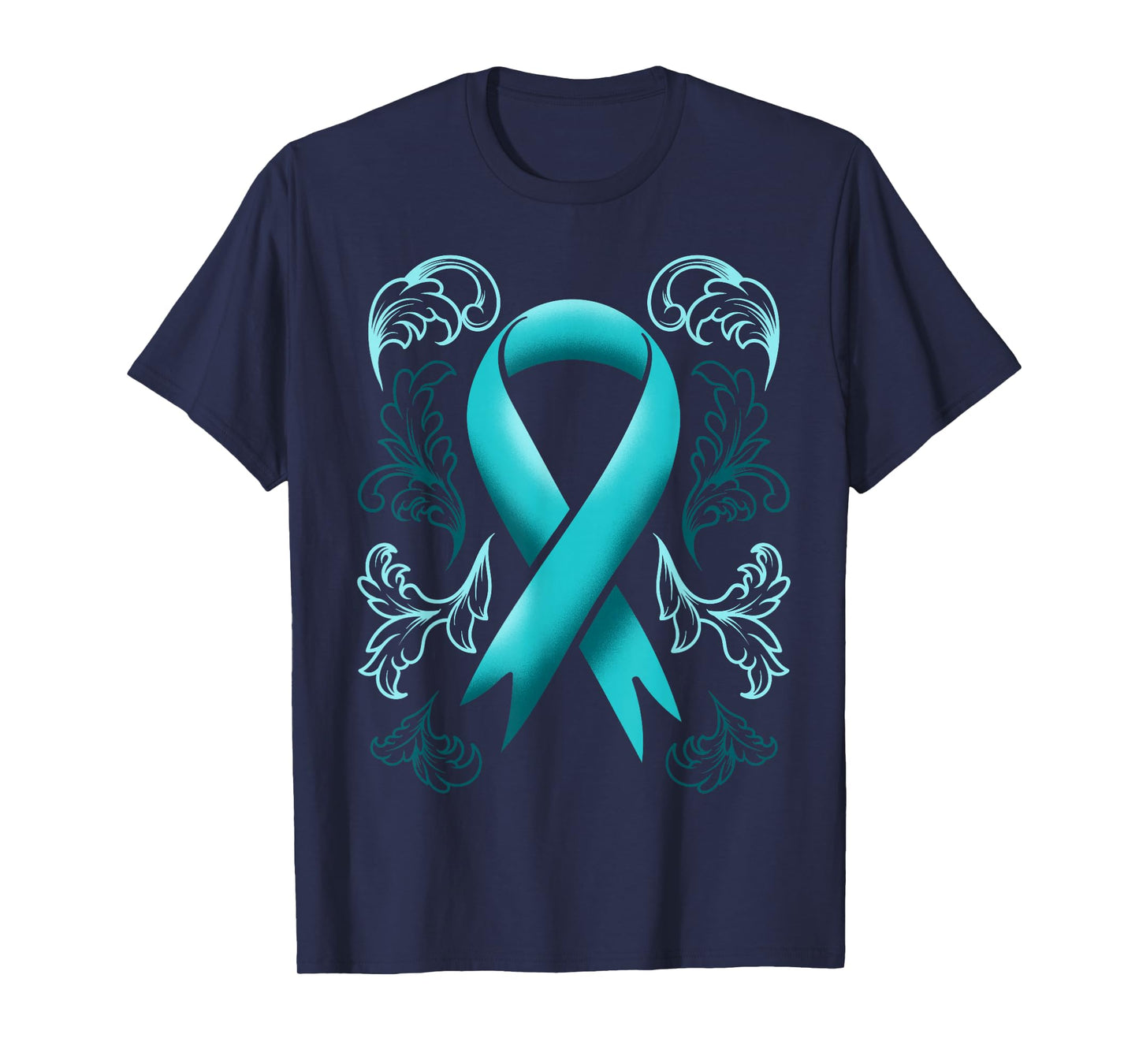 Ovarian Cancer Awareness Ribbon Teal Carcinoma Gynecology T-Shirt