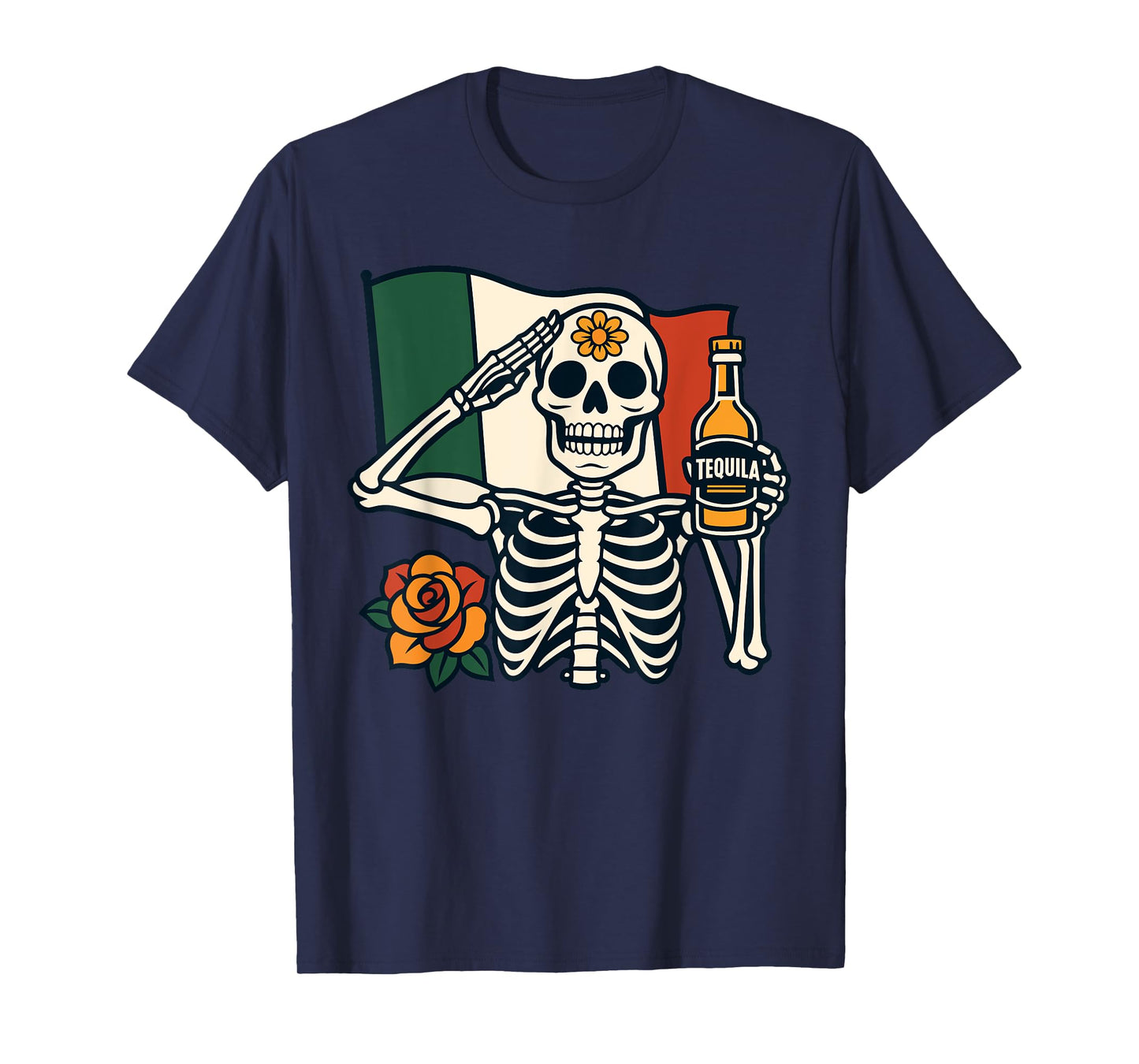Dia De Los Muertos Sombrero Tequila Costume Mexican Skeleton T-Shirt