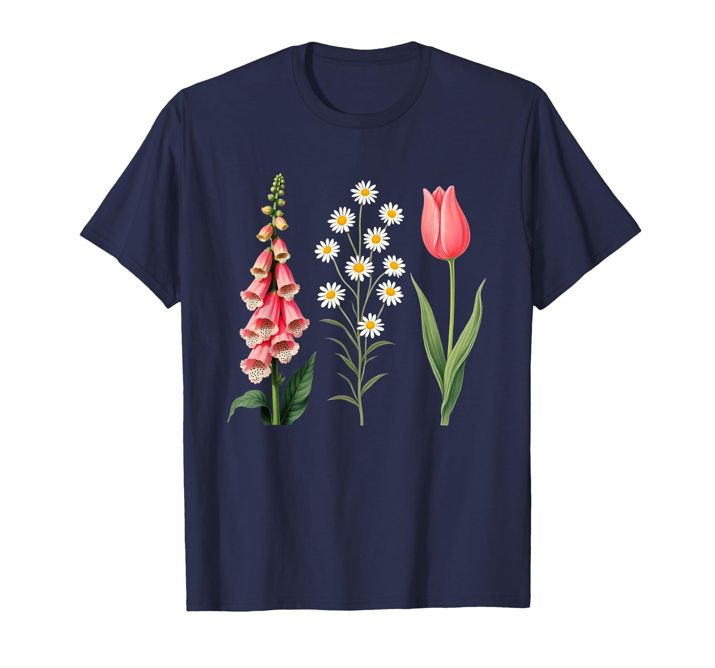 Foxglove Daisy Tulip Vintage Botanical Flowers T-Shirt