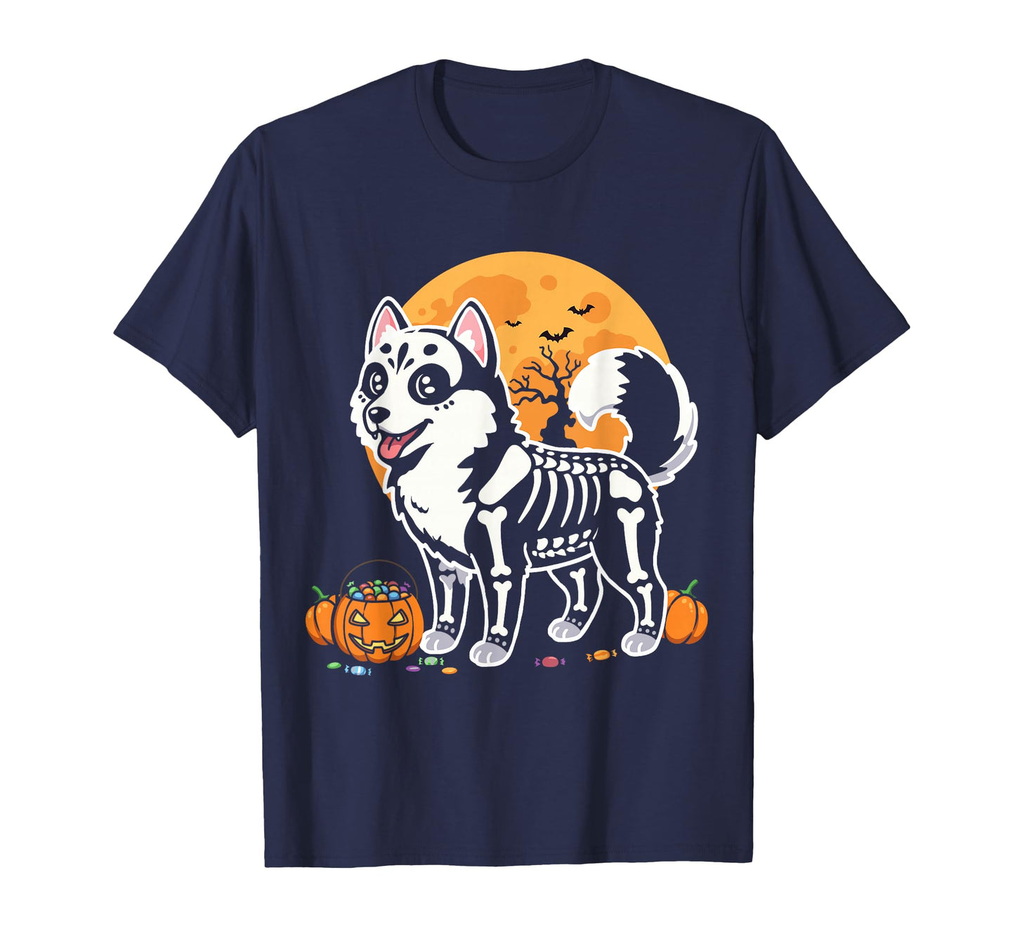 Cute Siberian Husky Dog Skeleton Scary Halloween T-Shirt