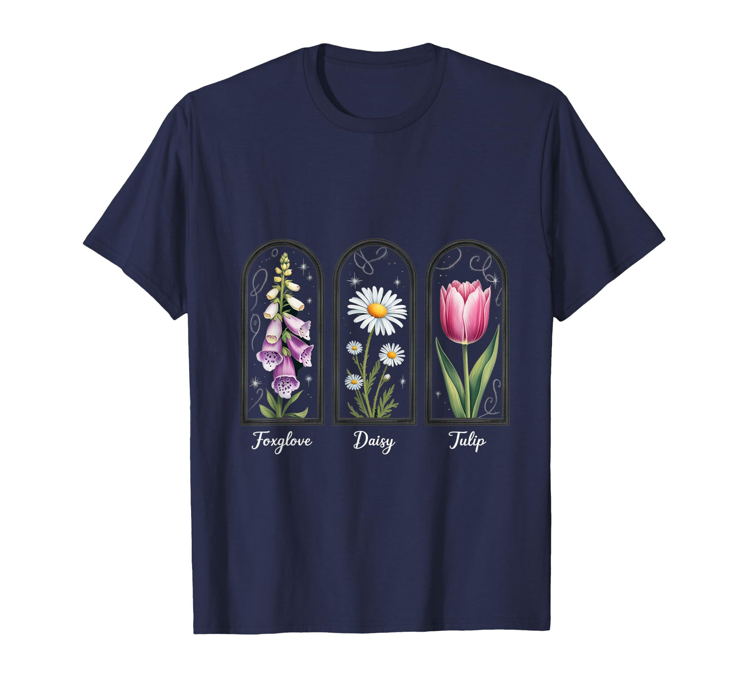 Foxglove Daisy Tulip Soft Wildflower Cluster T-Shirt