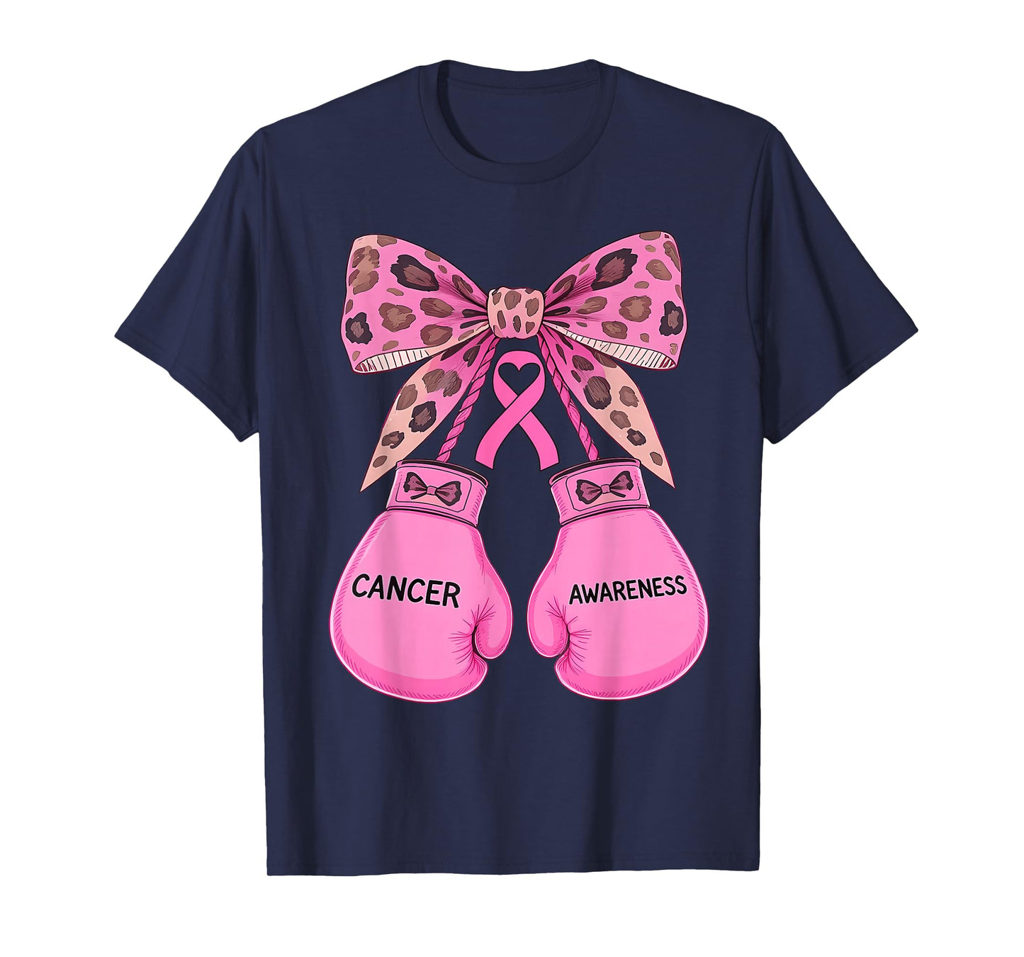 Cute Coquette Bow Pink Ribbon Boxing Breast Cancer Awareness T-Shirt