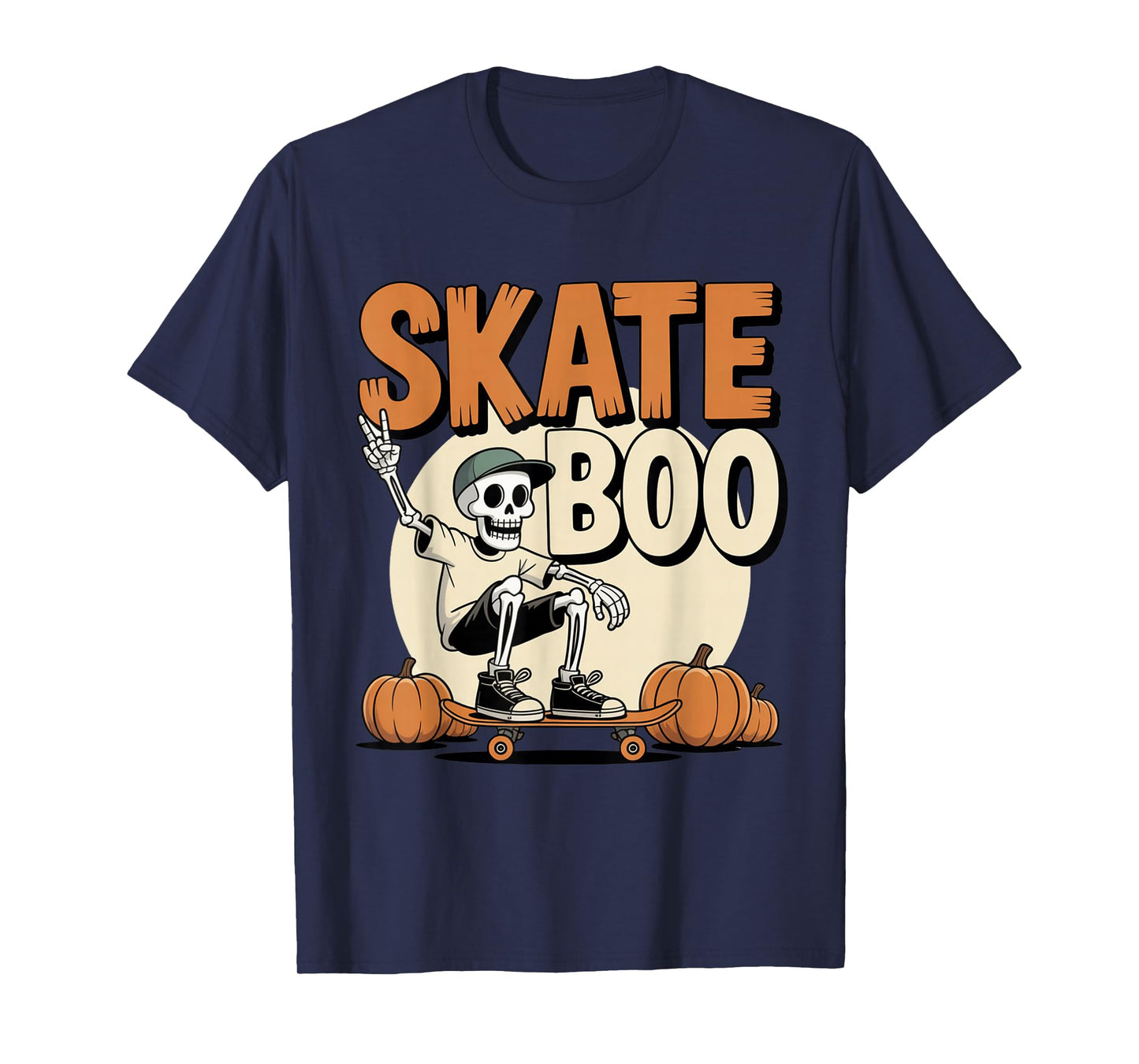 Skate Boo Halloween Skeleton Skateboarder Graphic T-Shirt