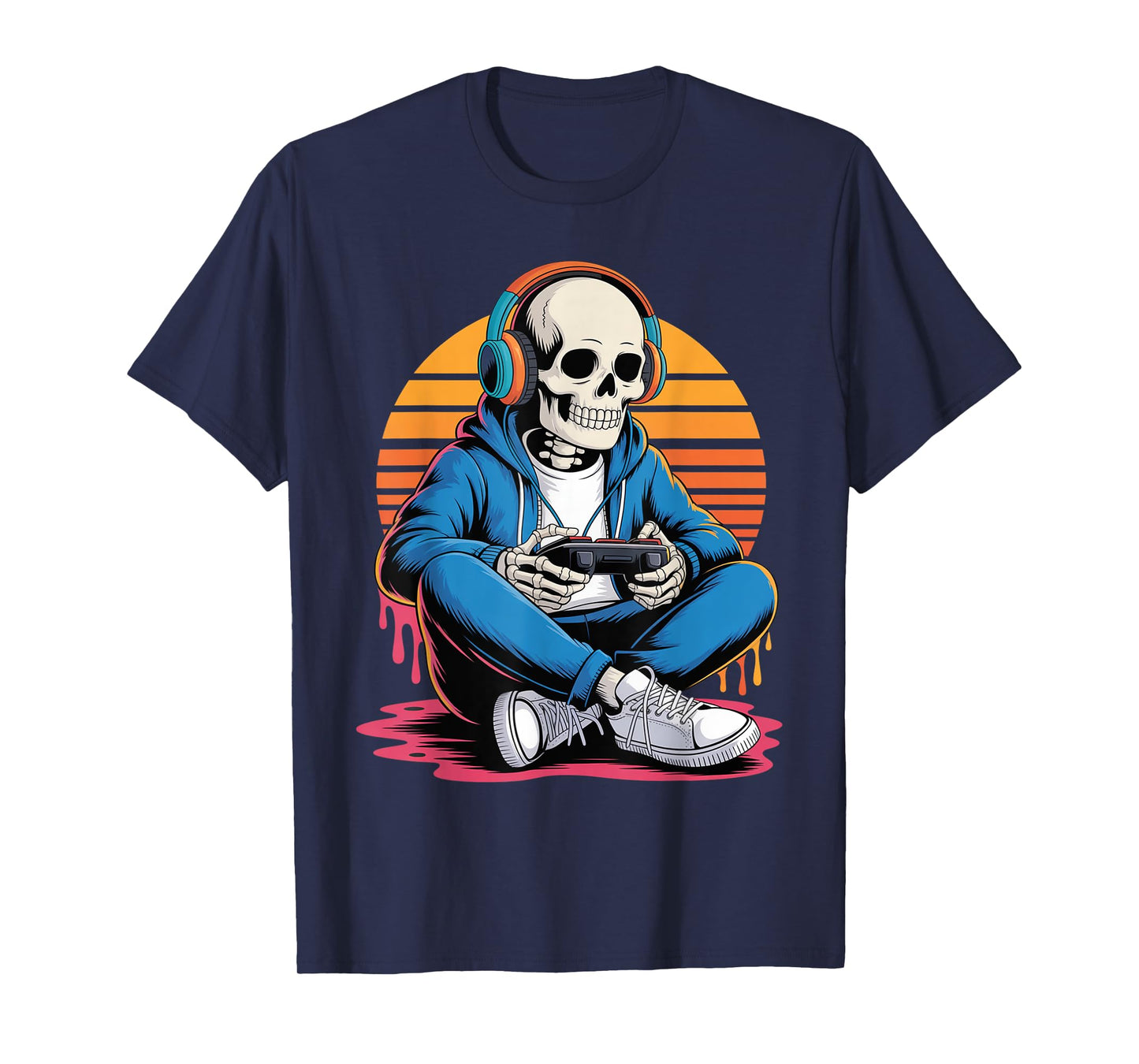 Halloween Skeleton Gamer Video Gaming Boys Men Kids Tees T-Shirt