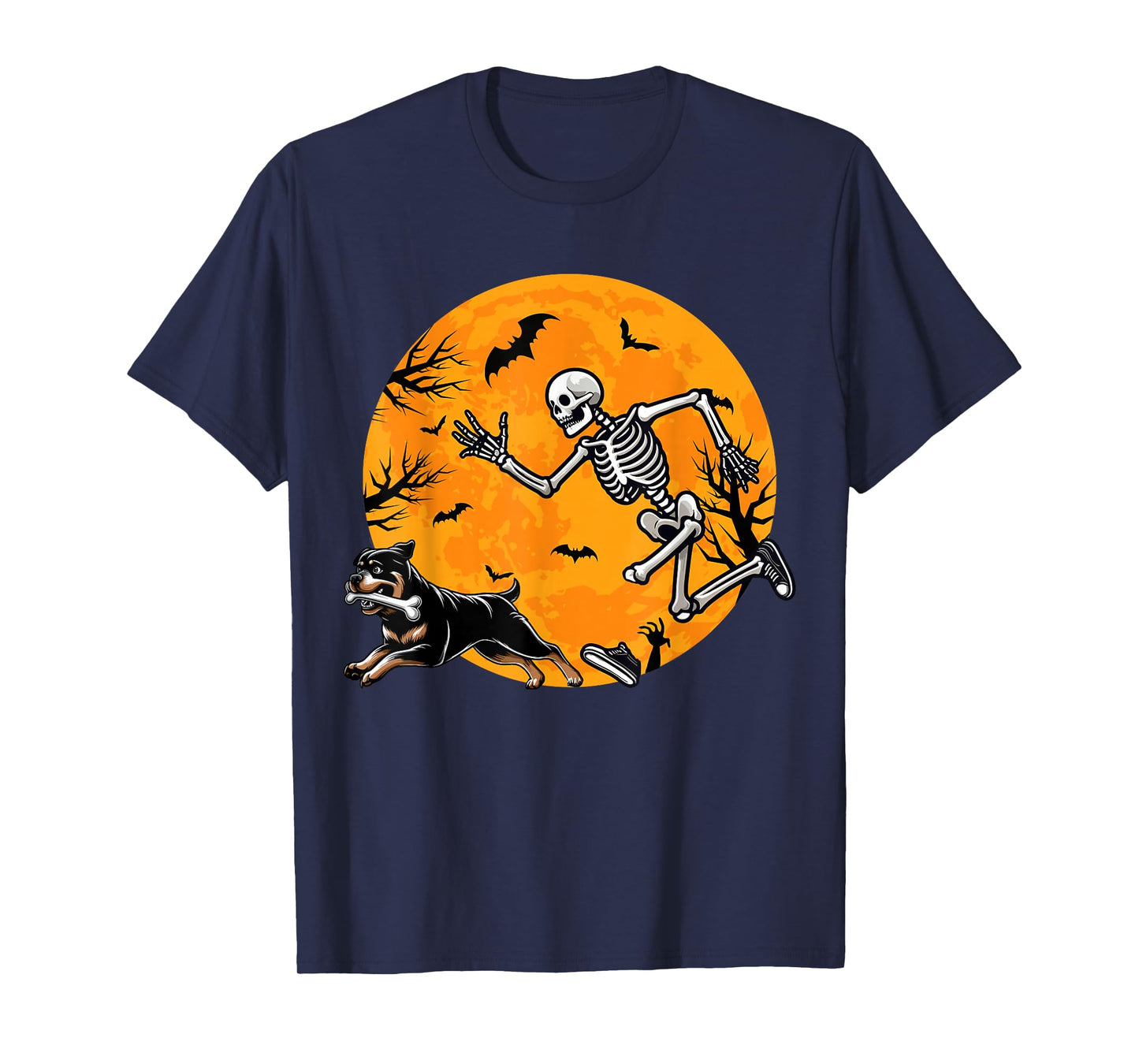 Halloween Dog Skeleton Chasing Dog Halloween Rottweiler T-Shirt