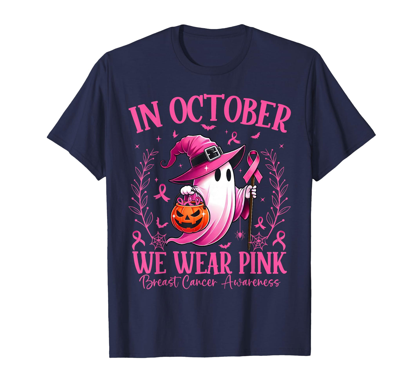 In October We Wear Pink Breast Cancer Awareness Halloween T-Shirt