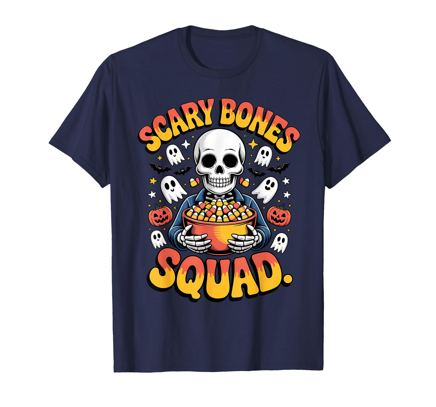 Funny Skeleton Scary Bones Squad Halloween Candy Crew T-Shirt