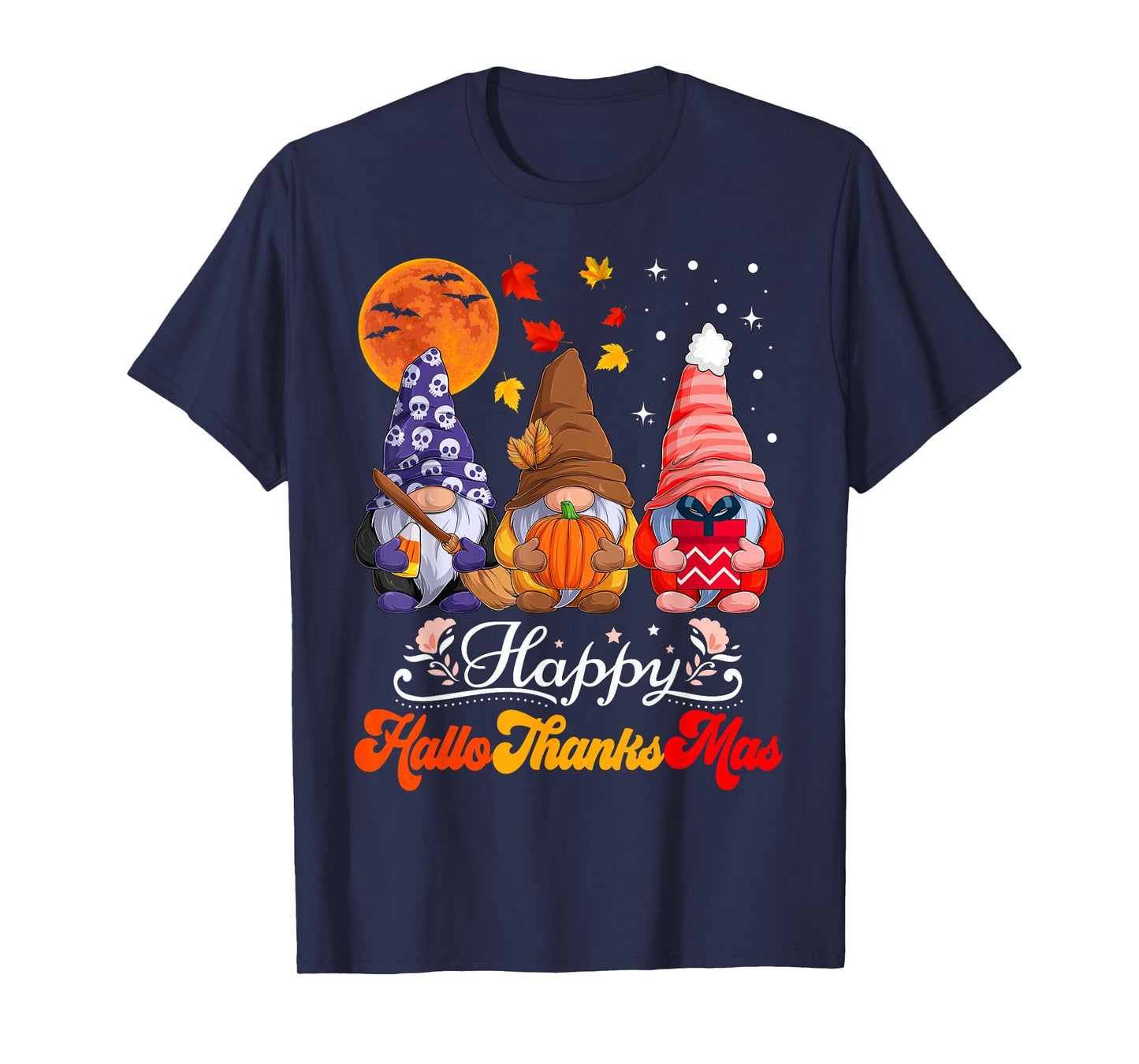 Halloween Thanksgiving Christmas Happy HalloThanksMas Gnomes T-Shirt