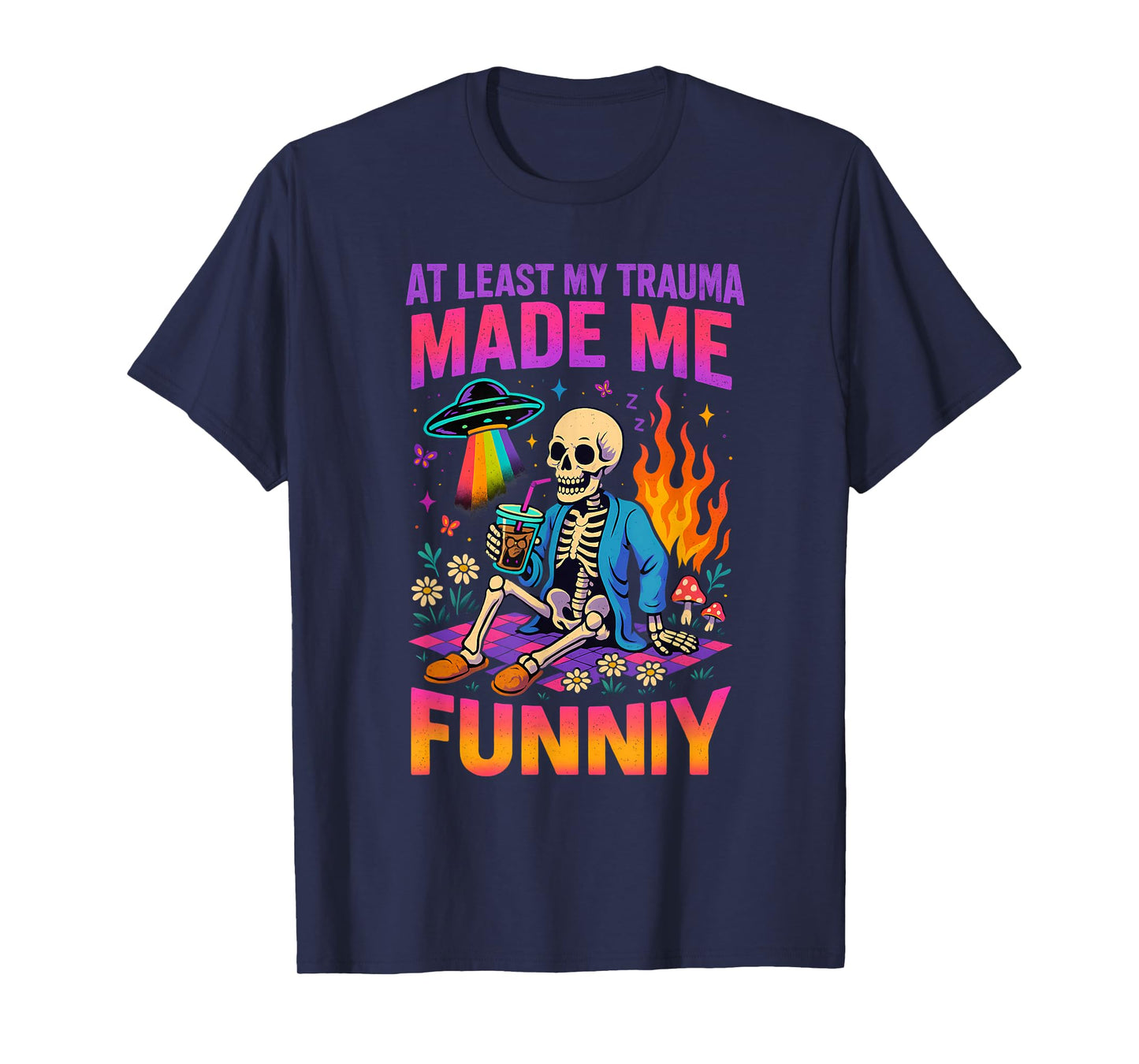 Trauma Made Me Funny Skeleton Coffee Spicy Halloween Gag Men T-Shirt