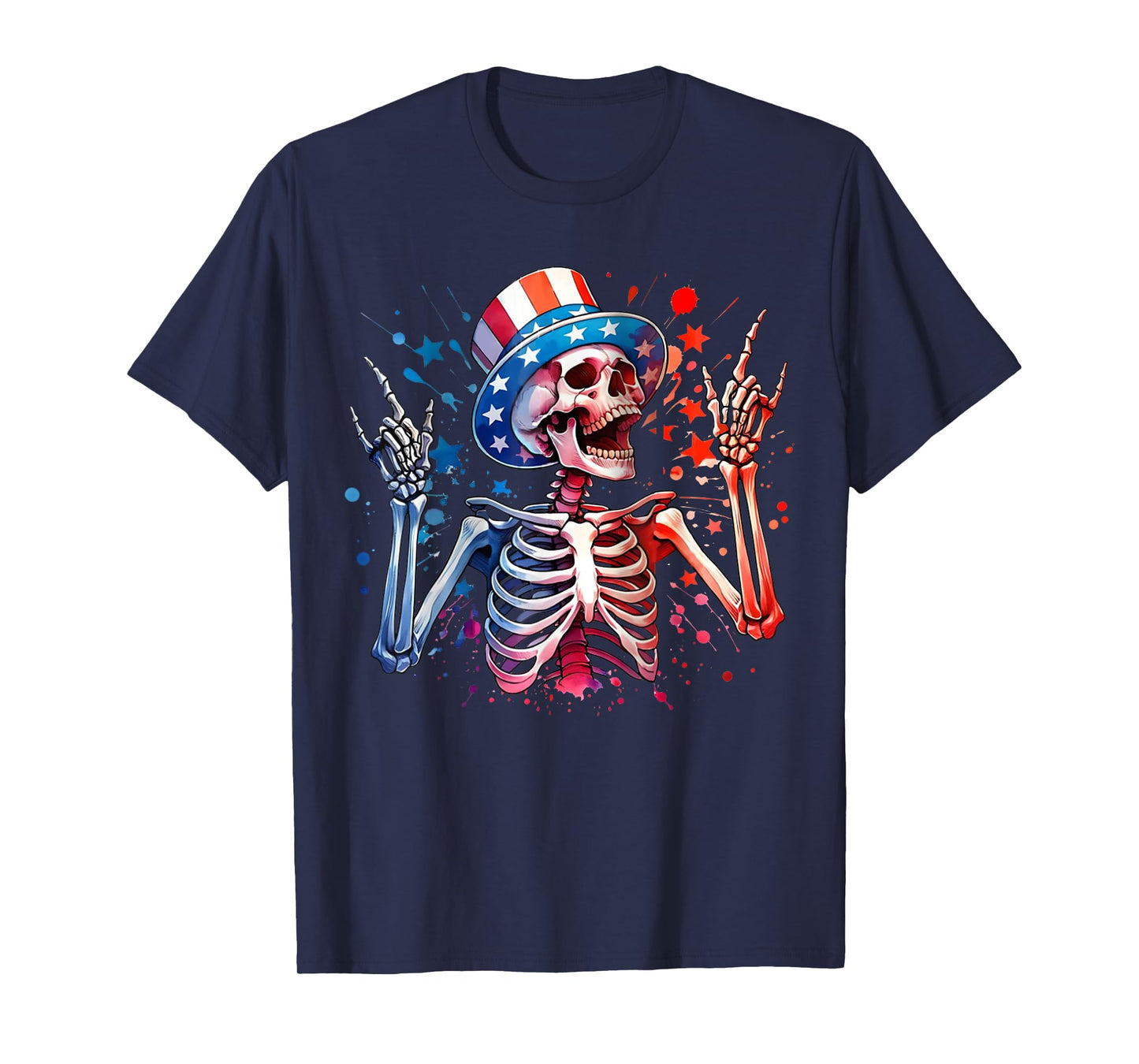 Party in The USA Rock Hand July 4th Funny American Skeleton T-Shirt for Women Kids Men