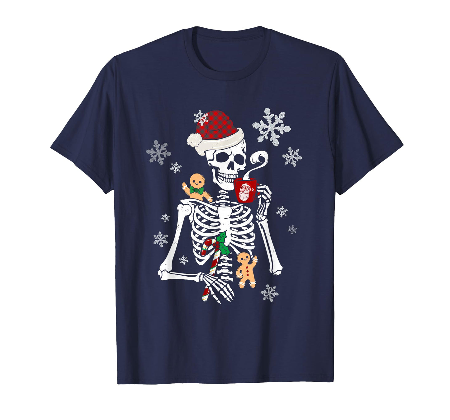 Christmas Skeleton Hot Chocolate Cookie Gingerbread Man T-Shirt