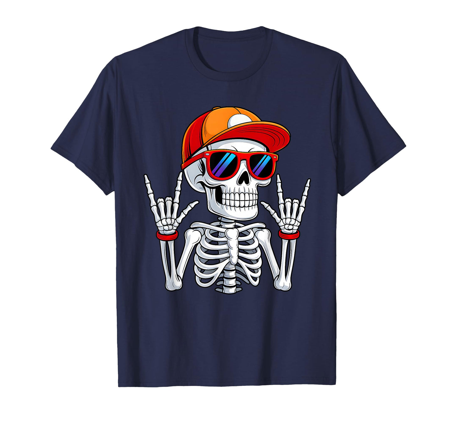 Halloween Skater Teen Boy Cool Skeleton Rock and Roll Kids T-Shirt